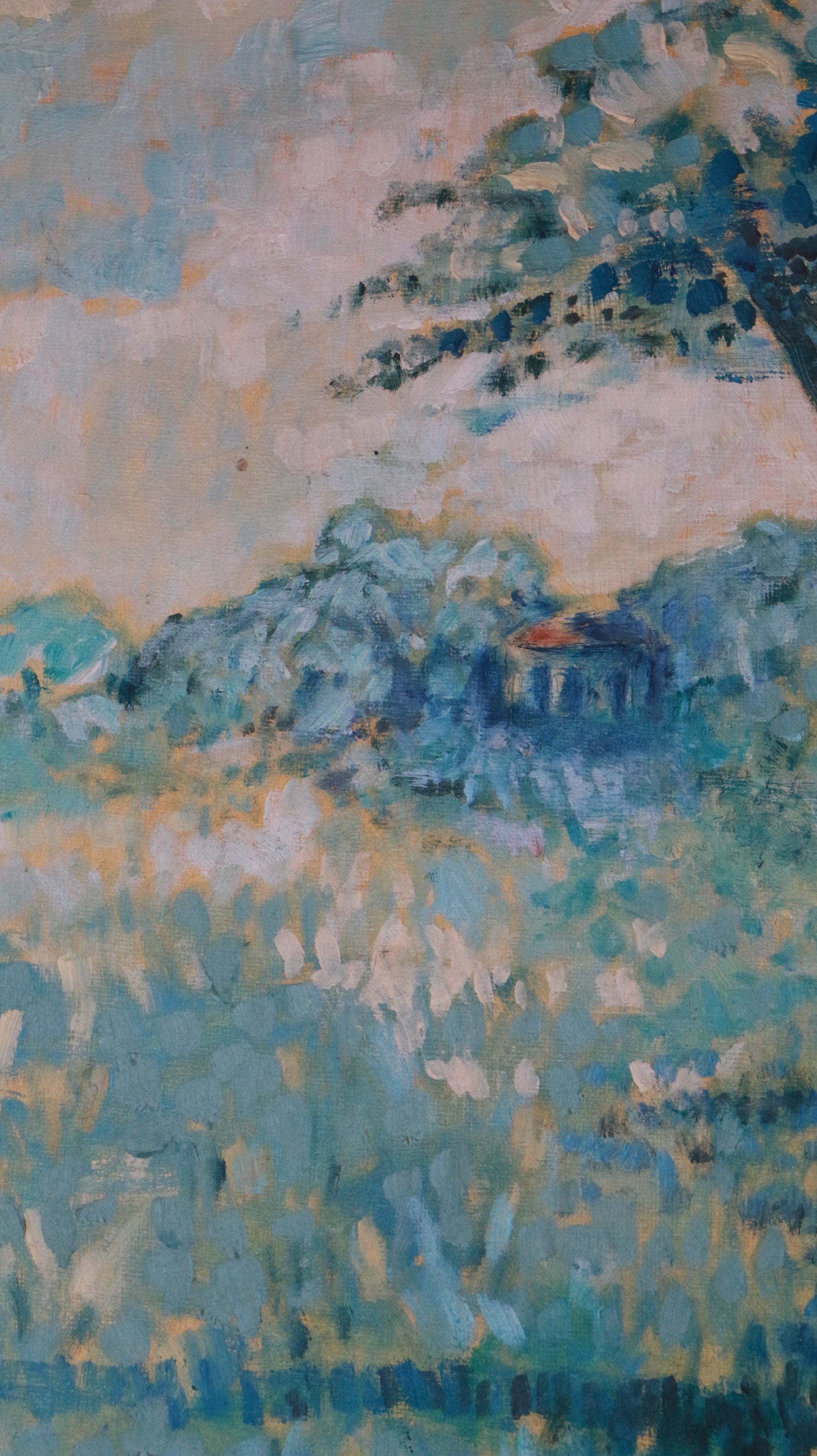 Original Vintage Landscape Painting in Calming Blue Tones
