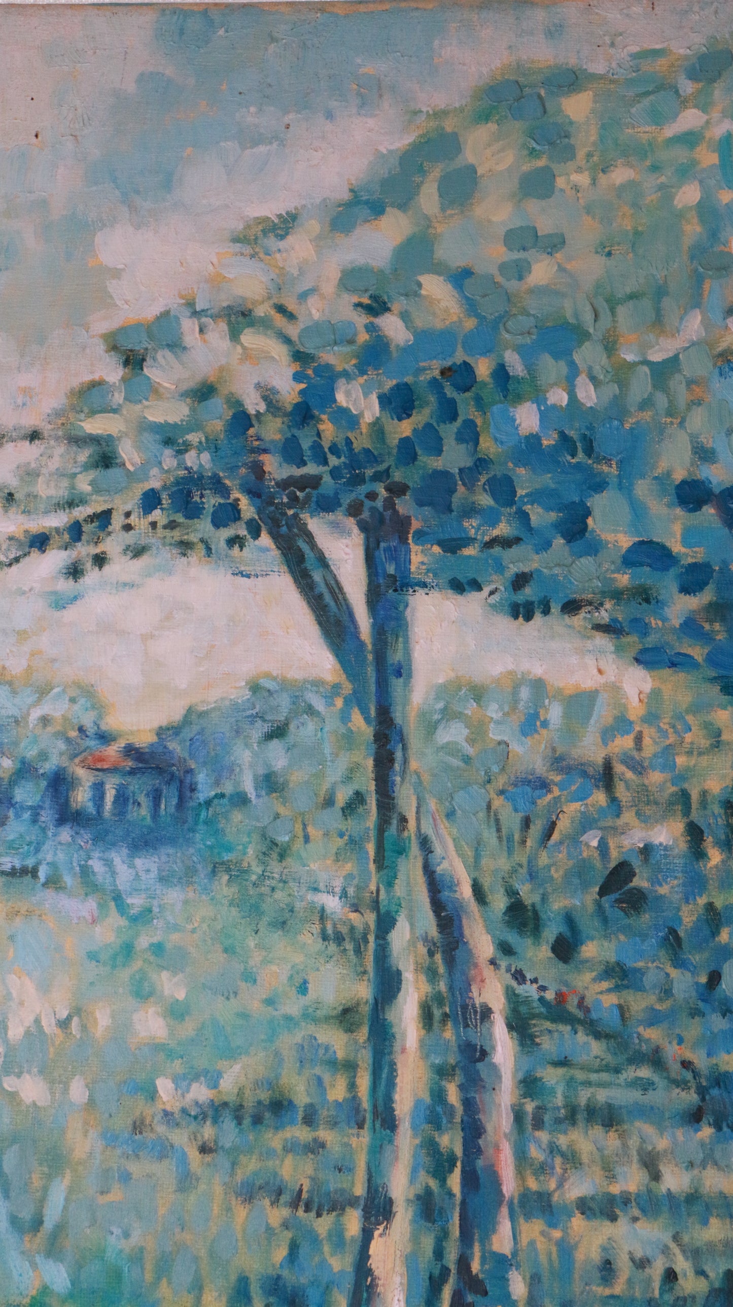 Original Vintage Landscape Painting in Calming Blue Tones