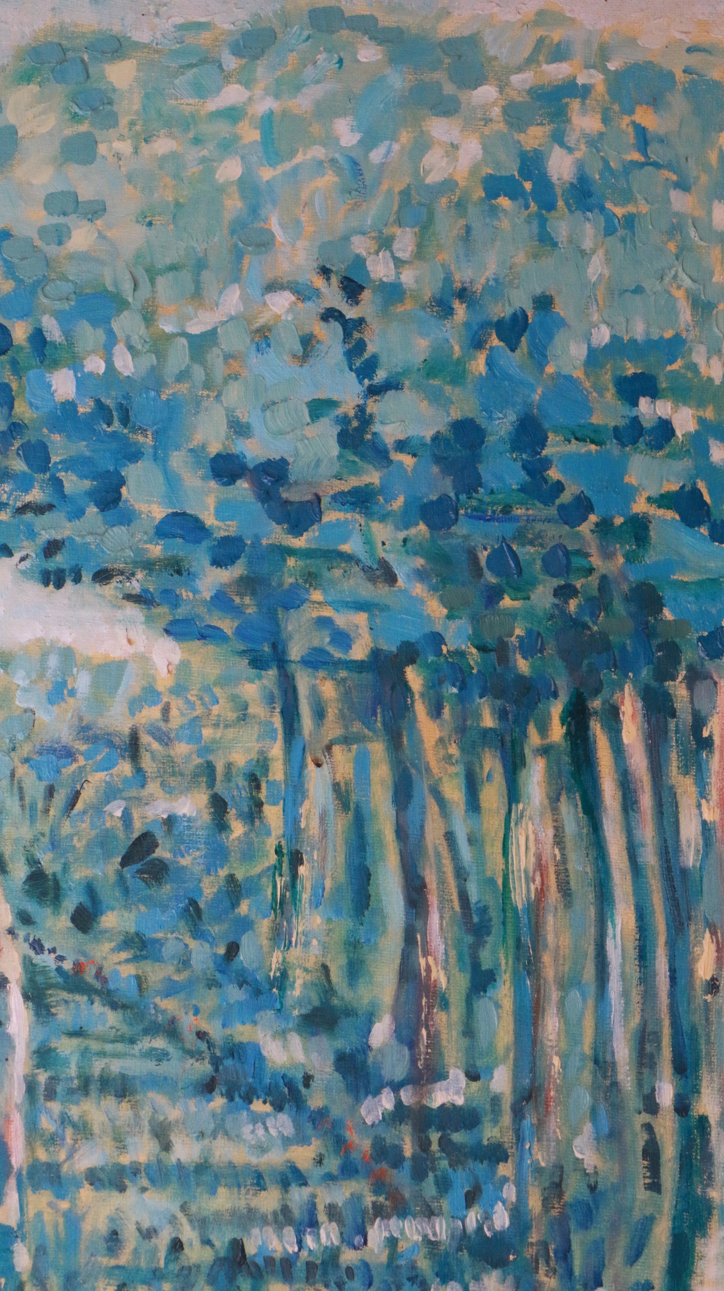 Original Vintage Landscape Painting in Calming Blue Tones