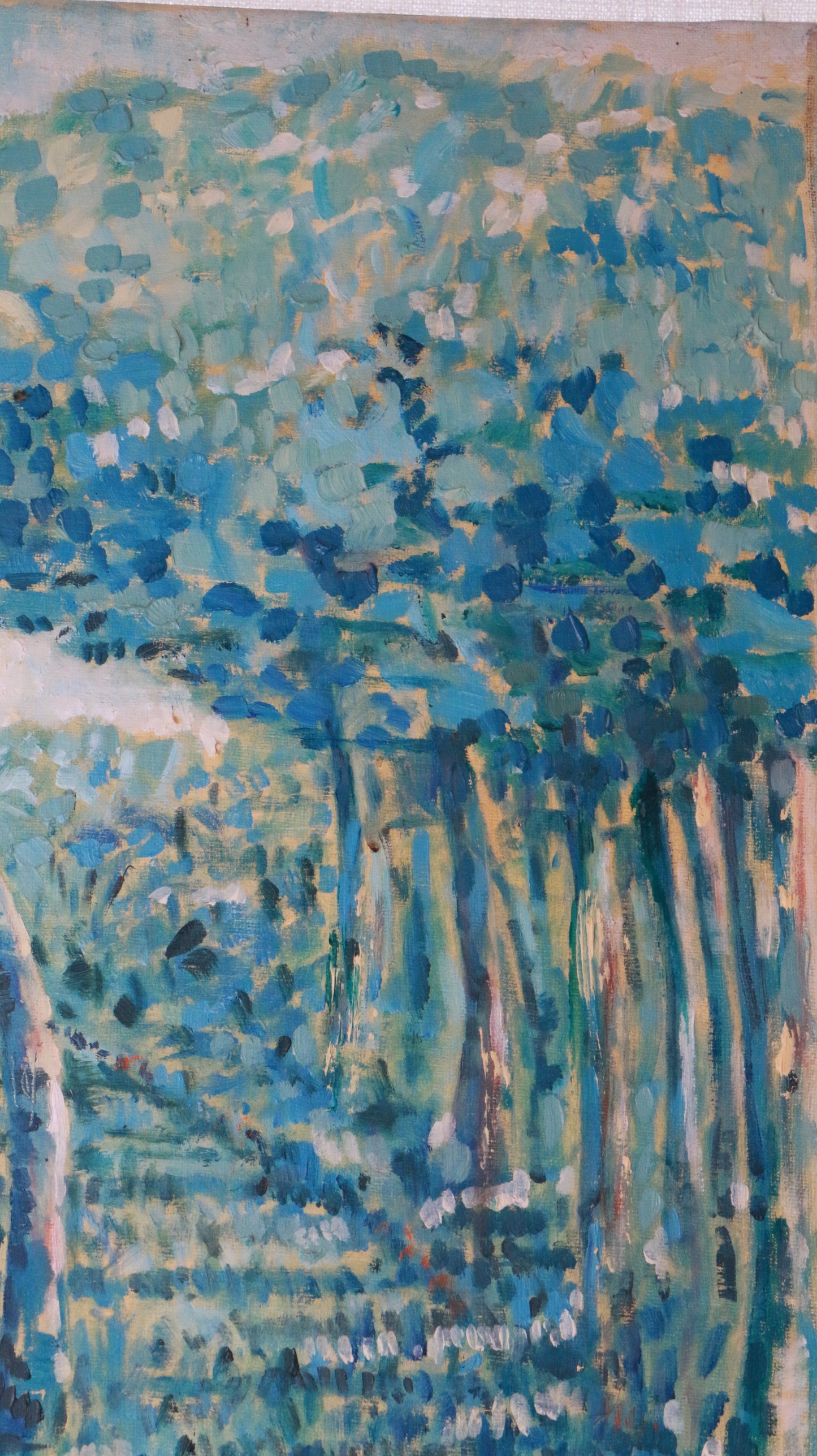 Original Vintage Landscape Painting in Calming Blue Tones