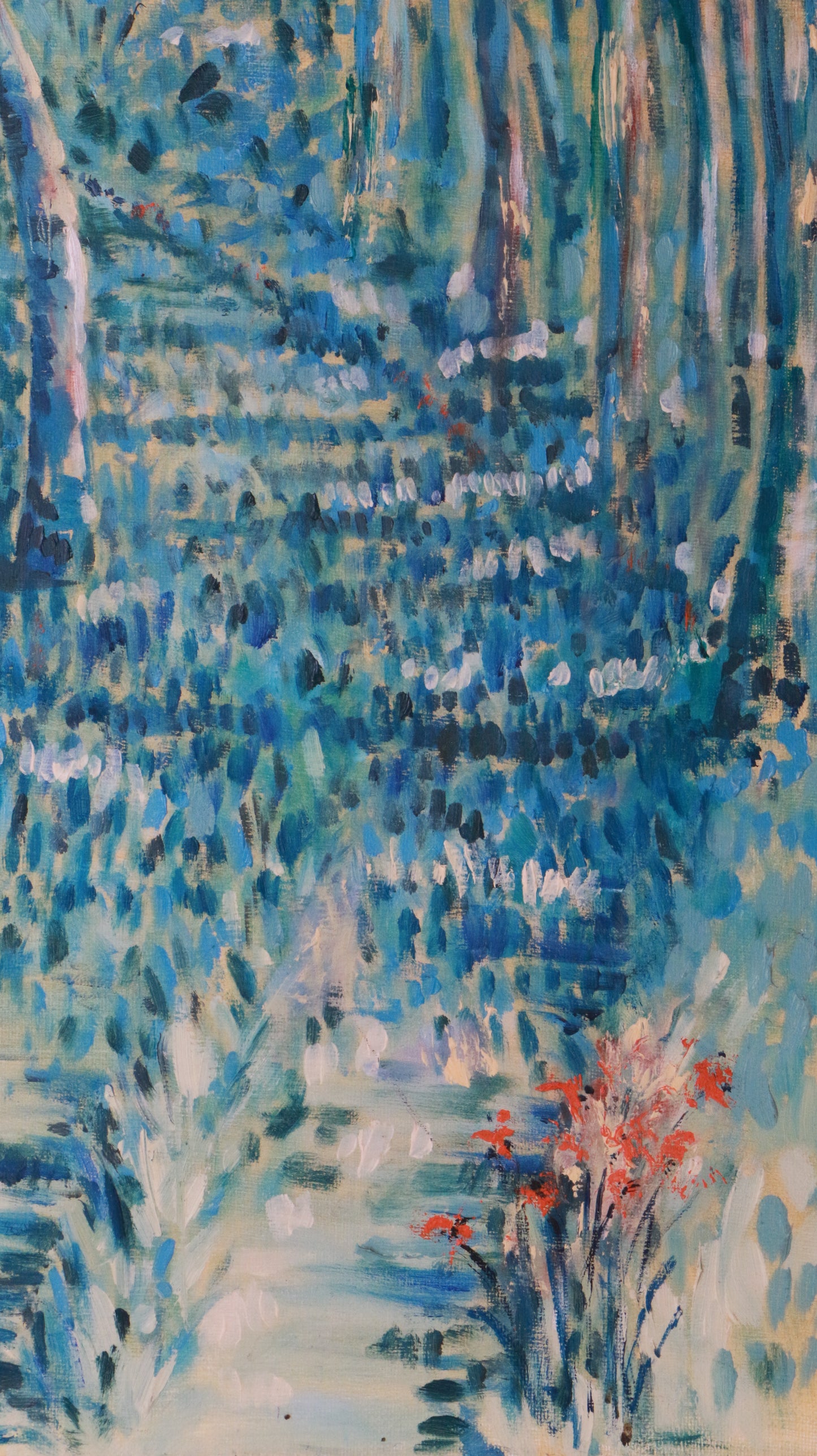 Original Vintage Landscape Painting in Calming Blue Tones