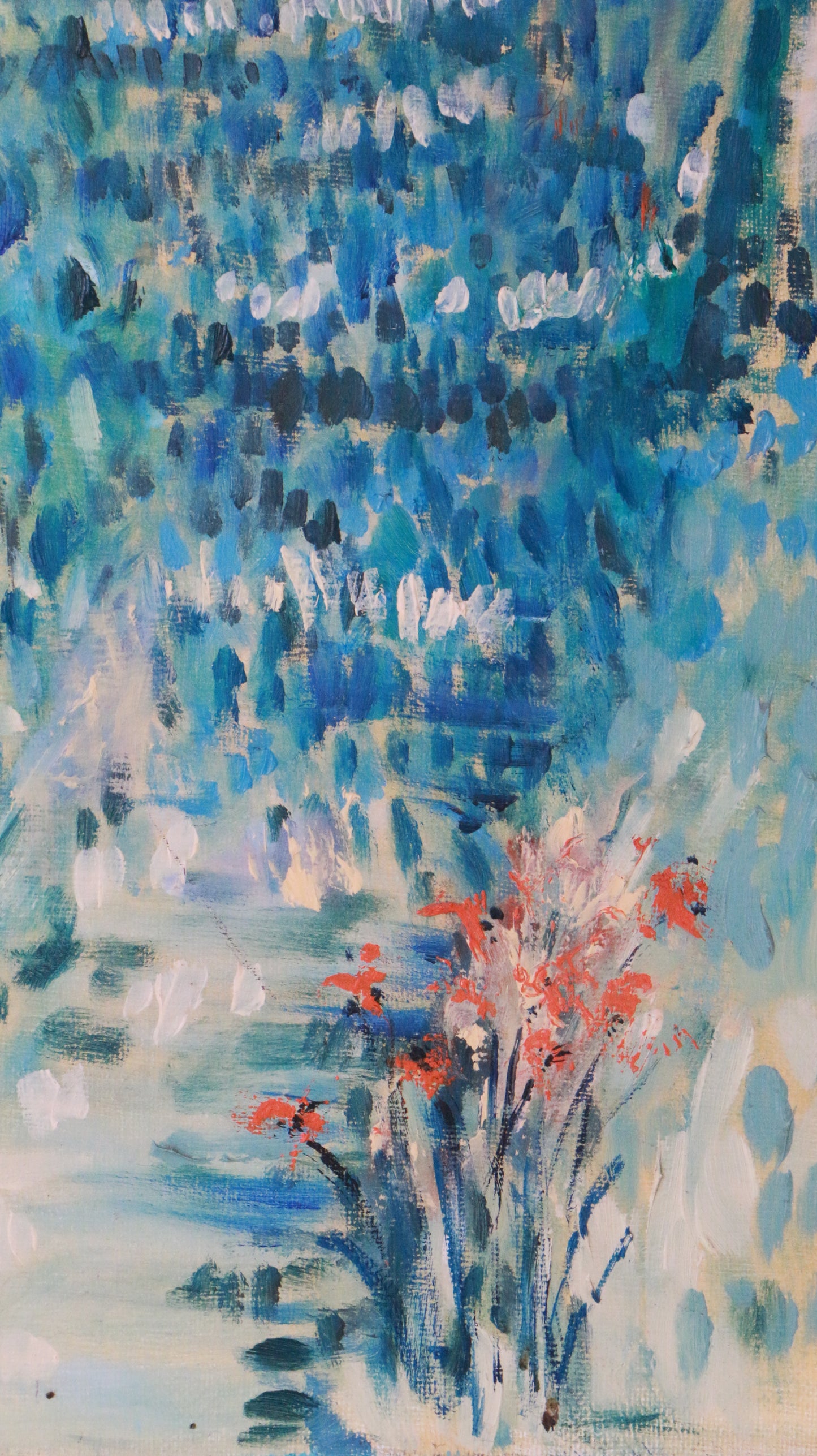 Original Vintage Landscape Painting in Calming Blue Tones