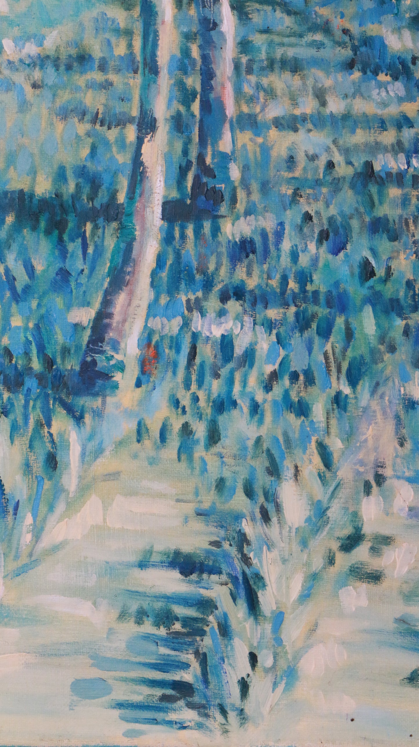 Original Vintage Landscape Painting in Calming Blue Tones