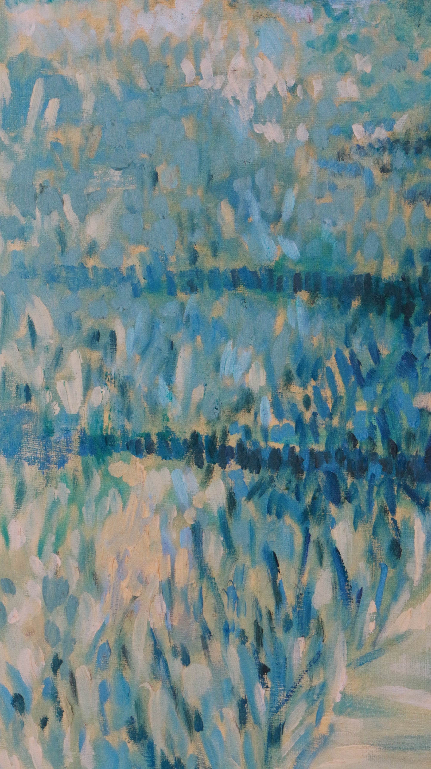 Original Vintage Landscape Painting in Calming Blue Tones