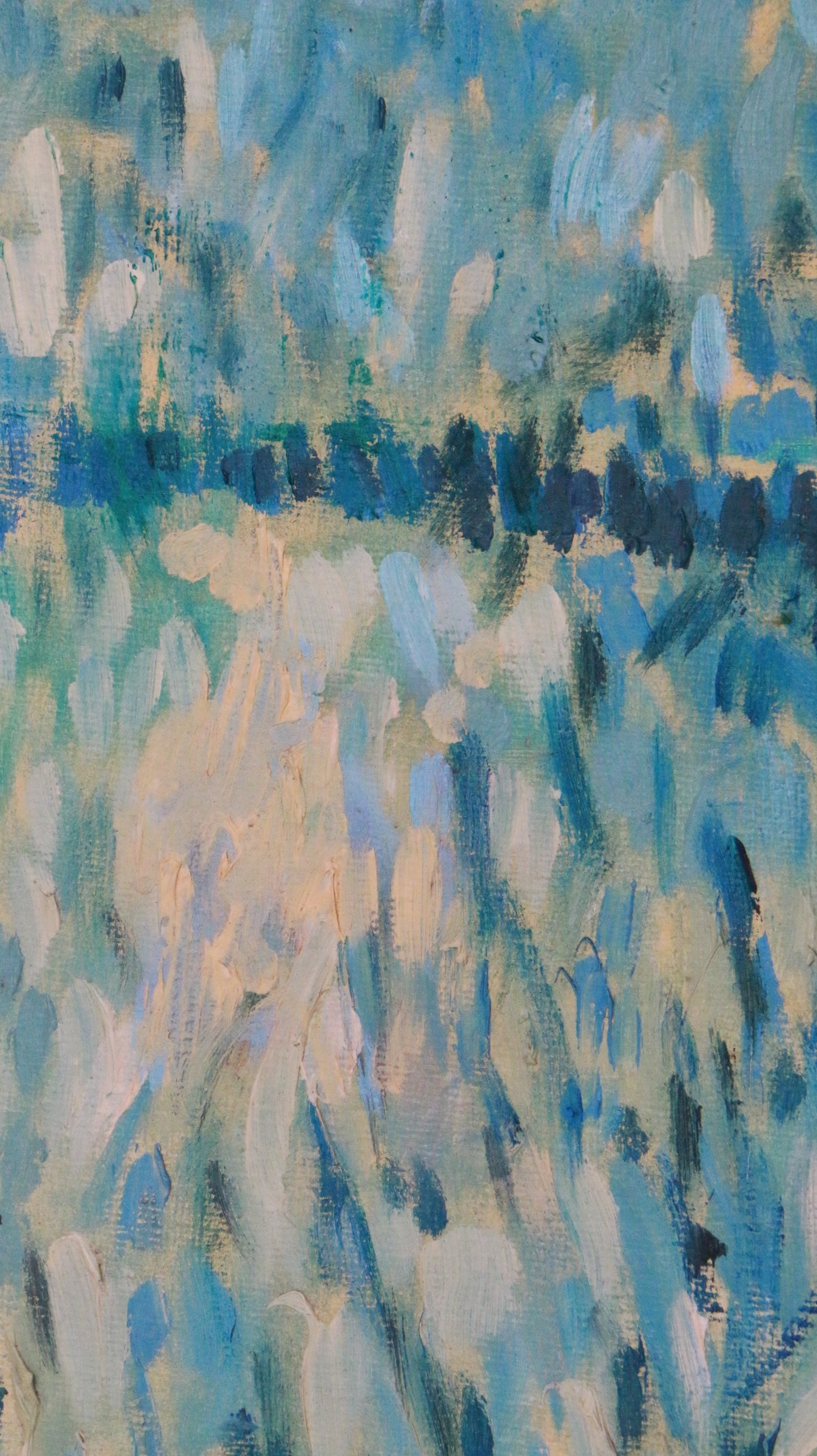 Original Vintage Landscape Painting in Calming Blue Tones