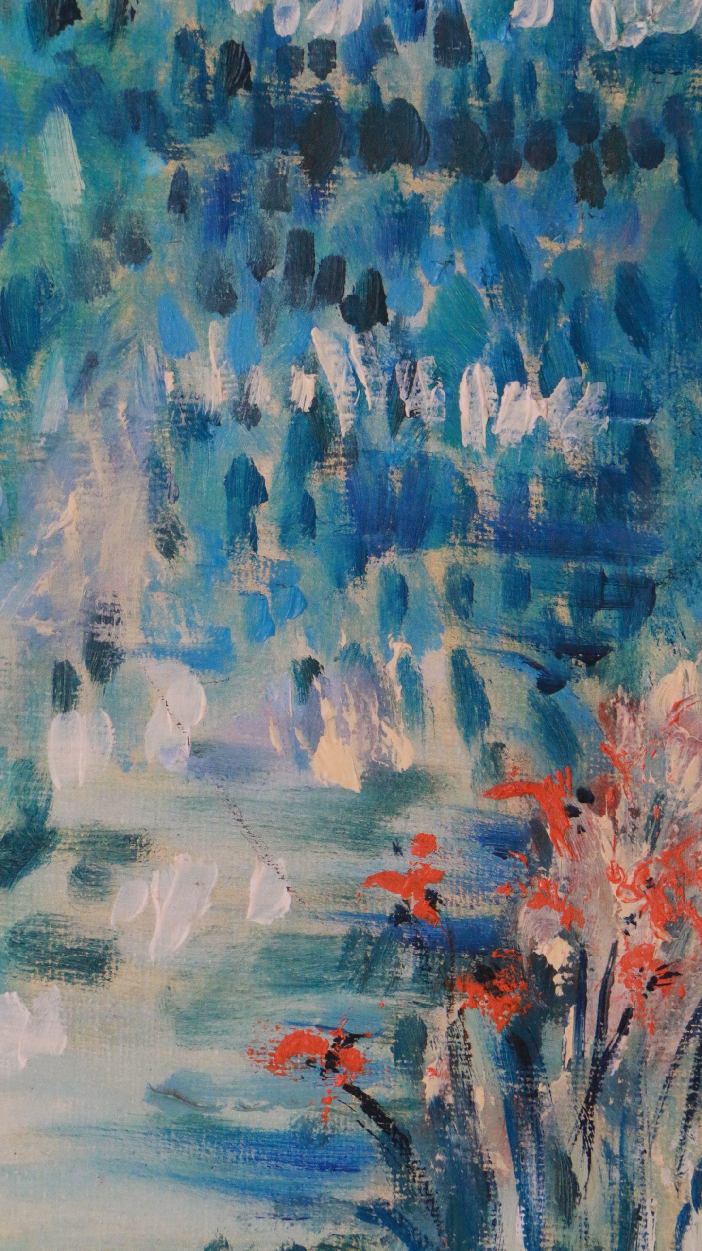 Original Vintage Landscape Painting in Calming Blue Tones