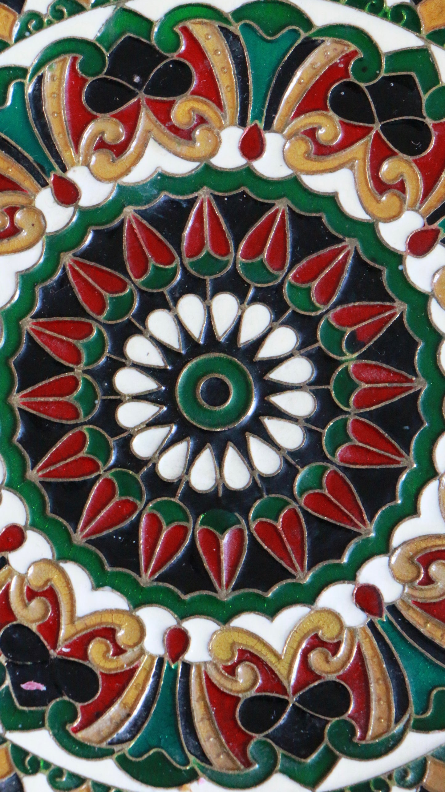 Vintage Moroccan Hand-Painted Brass Wall Plate