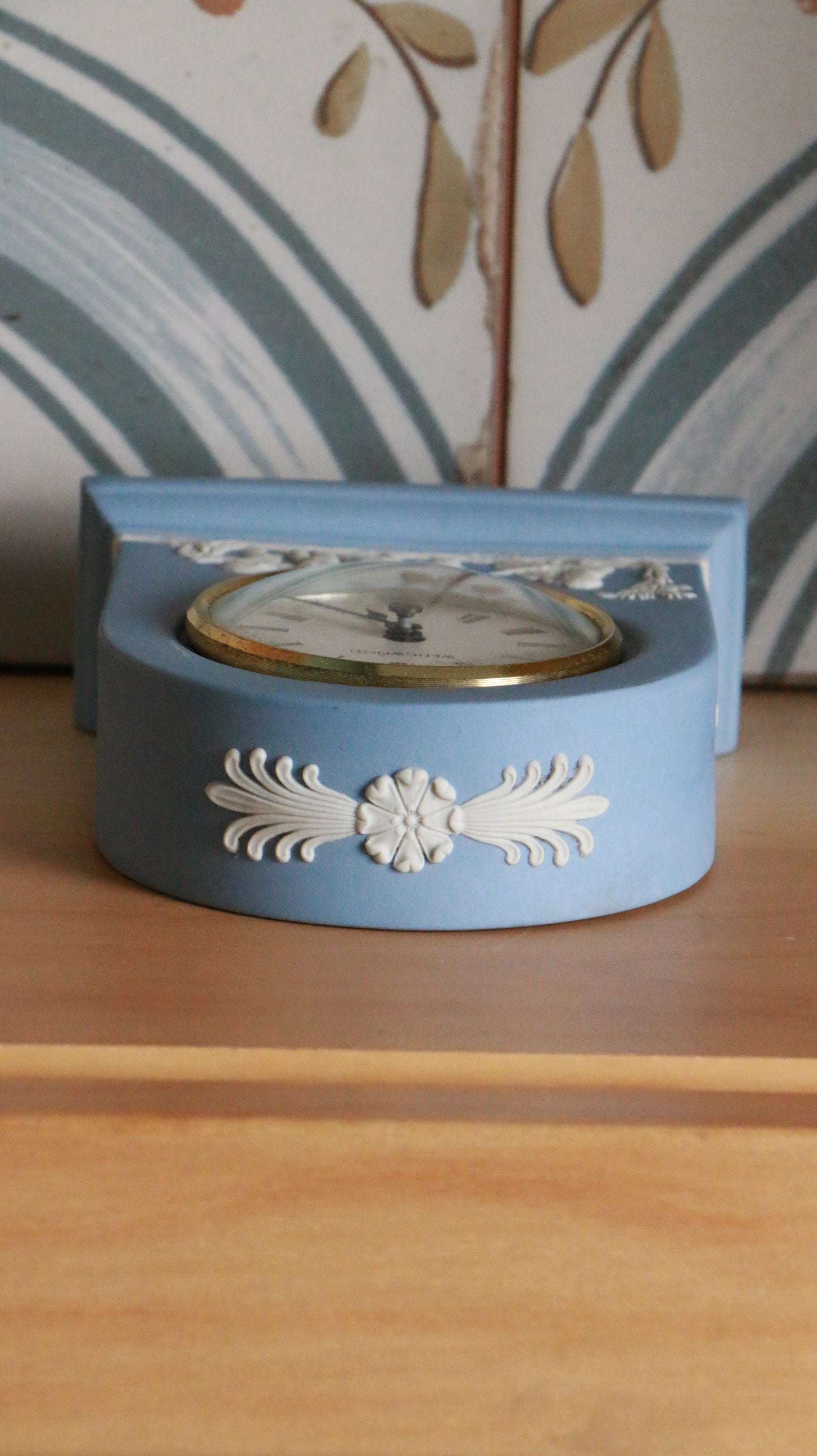 Vintage Wedgwood Jasperware Mantel Clock with White Relief Design – Blue & White
