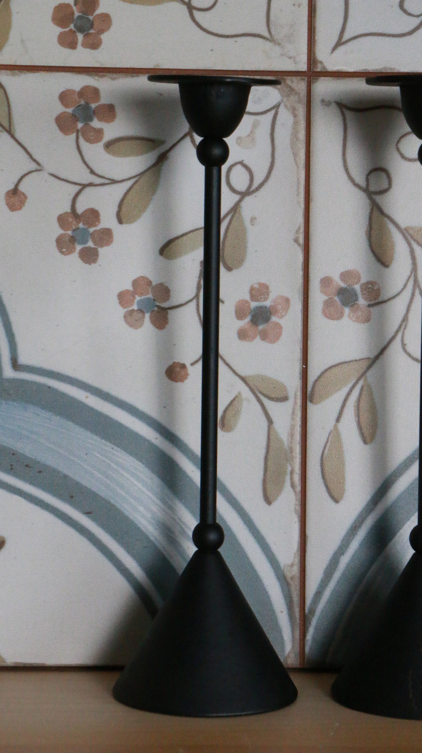 Pair of Vintage Memphis-style Black Metal Taper Candle Holders