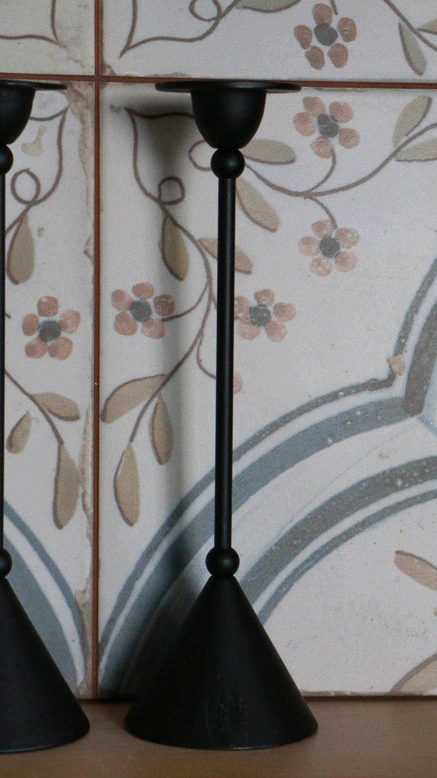 Pair of Vintage Memphis-style Black Metal Taper Candle Holders