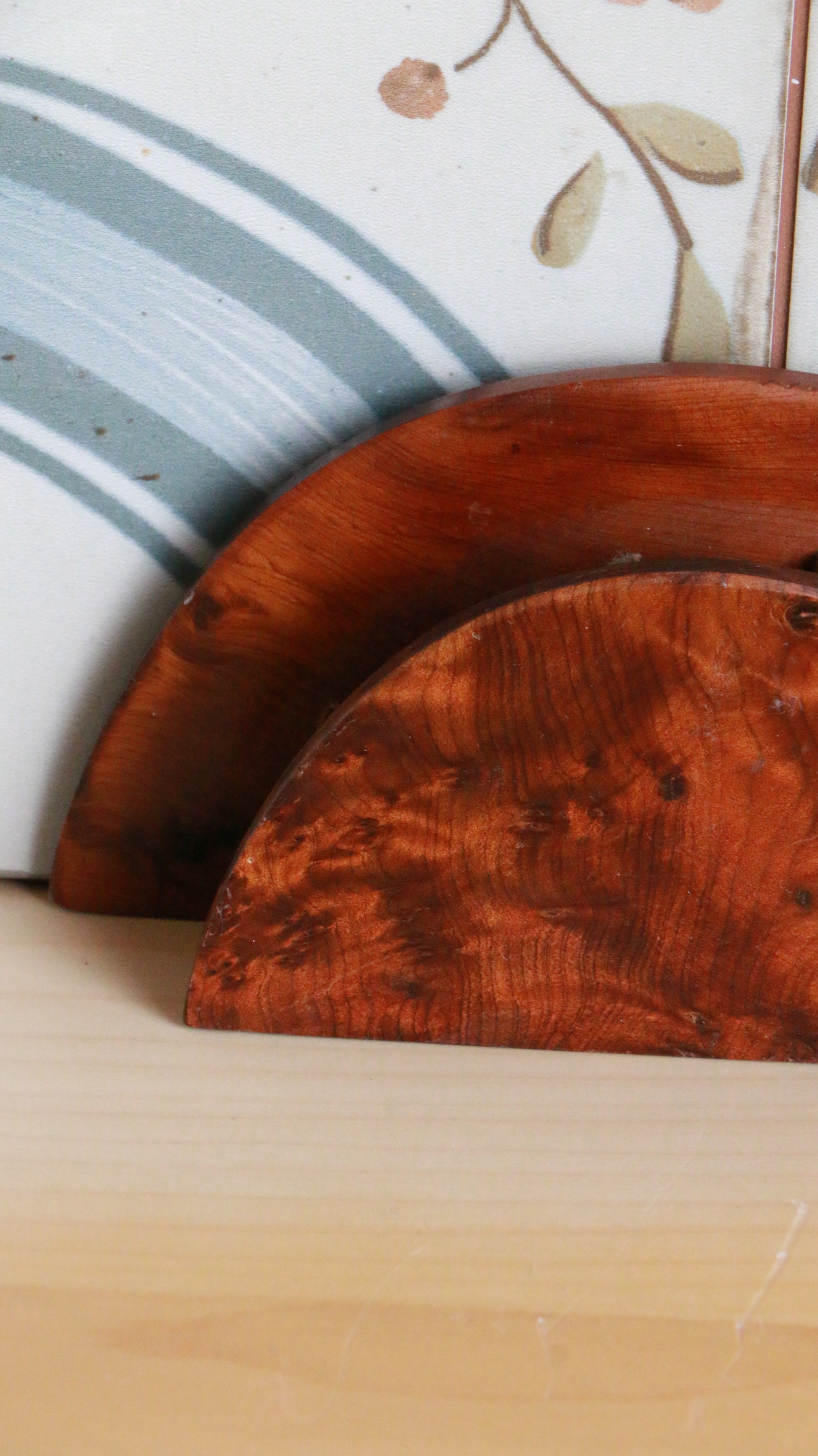 French Vintage Burl Wood Desk Pencil Holder