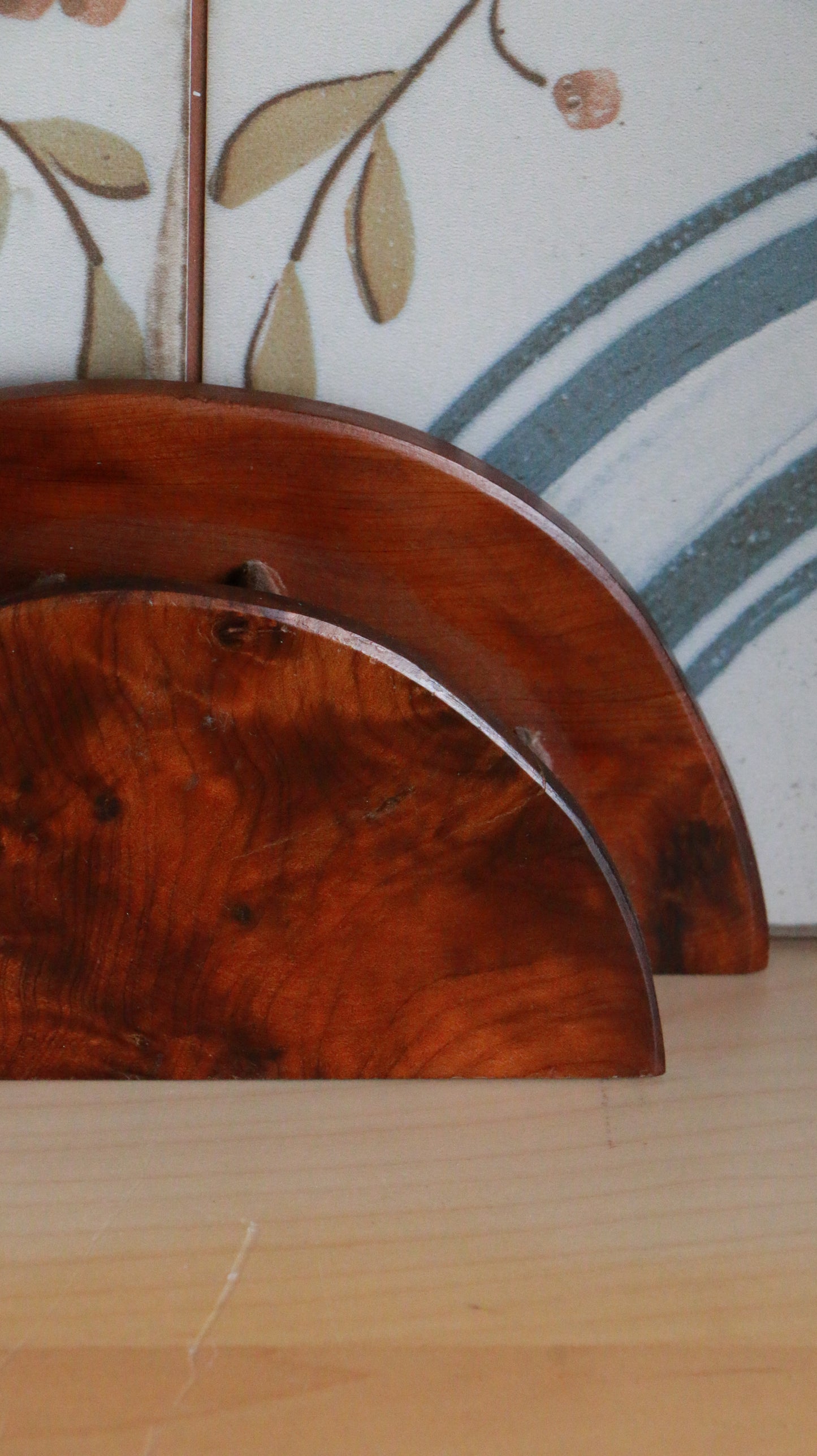 French Vintage Burl Wood Desk Pencil Holder