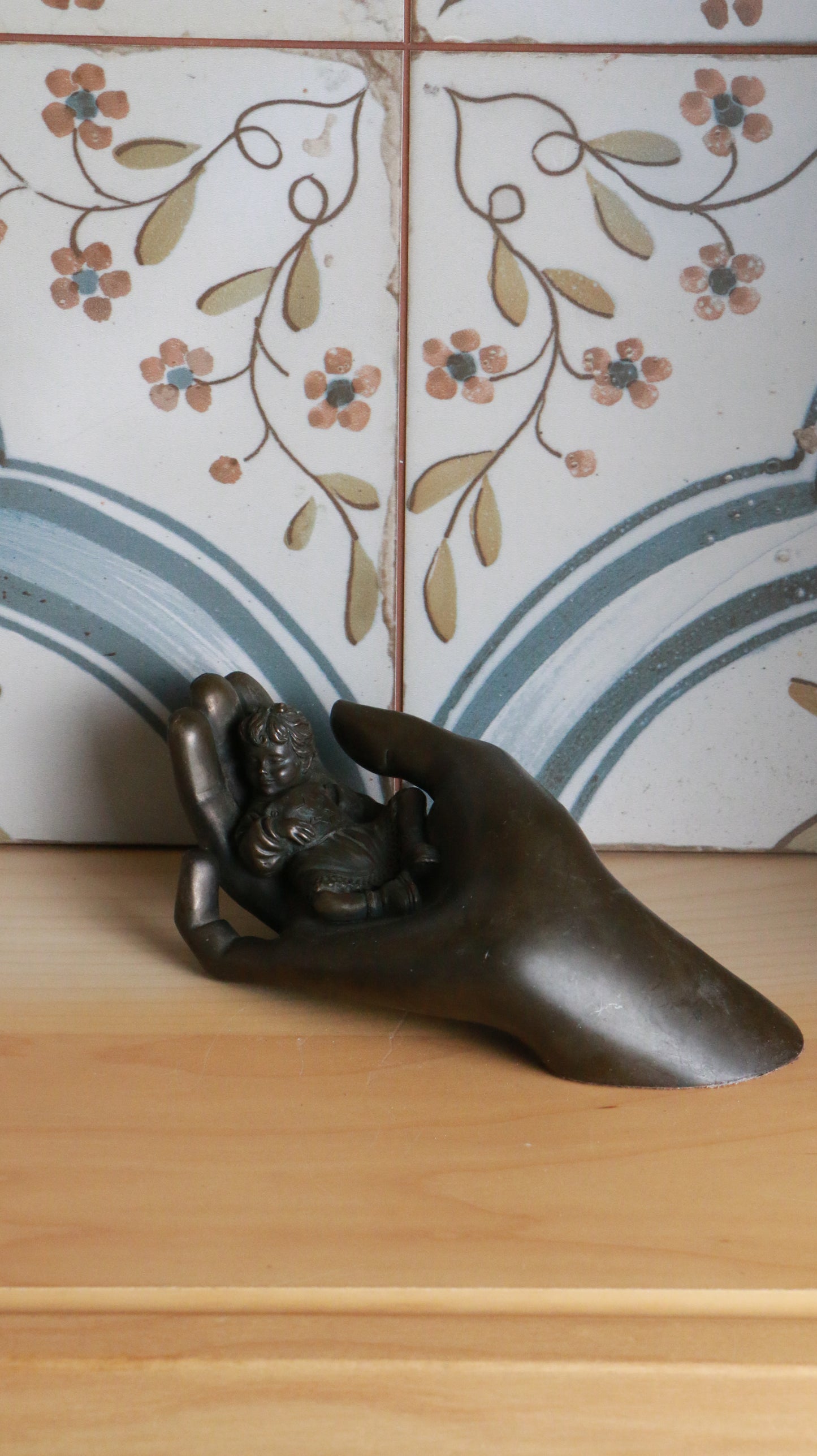 Genesis Bronze Sculpture – Caring Baby Girl Figurine