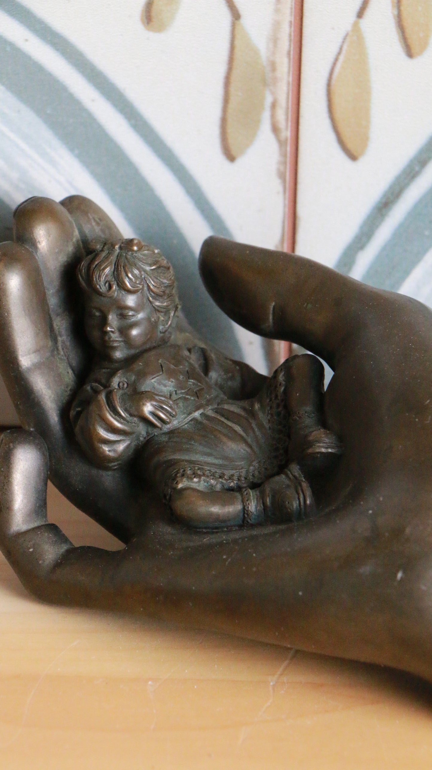 Genesis Bronze Sculpture – Caring Baby Girl Figurine