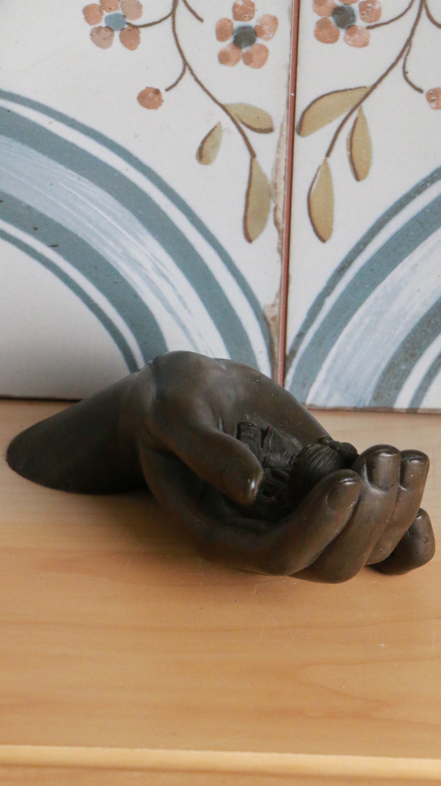 Genesis Bronze Sculpture – Caring Baby Girl Figurine