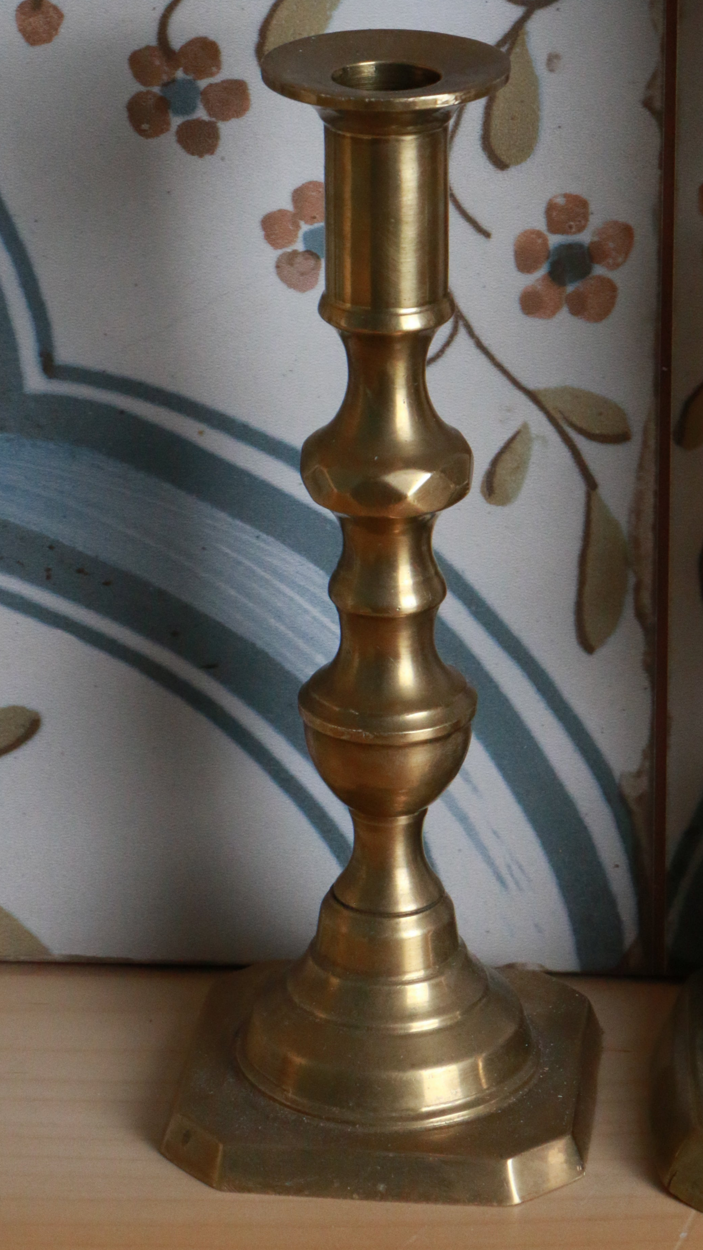 Vintage Solid Brass Candlestick Holder – Octagonal Base