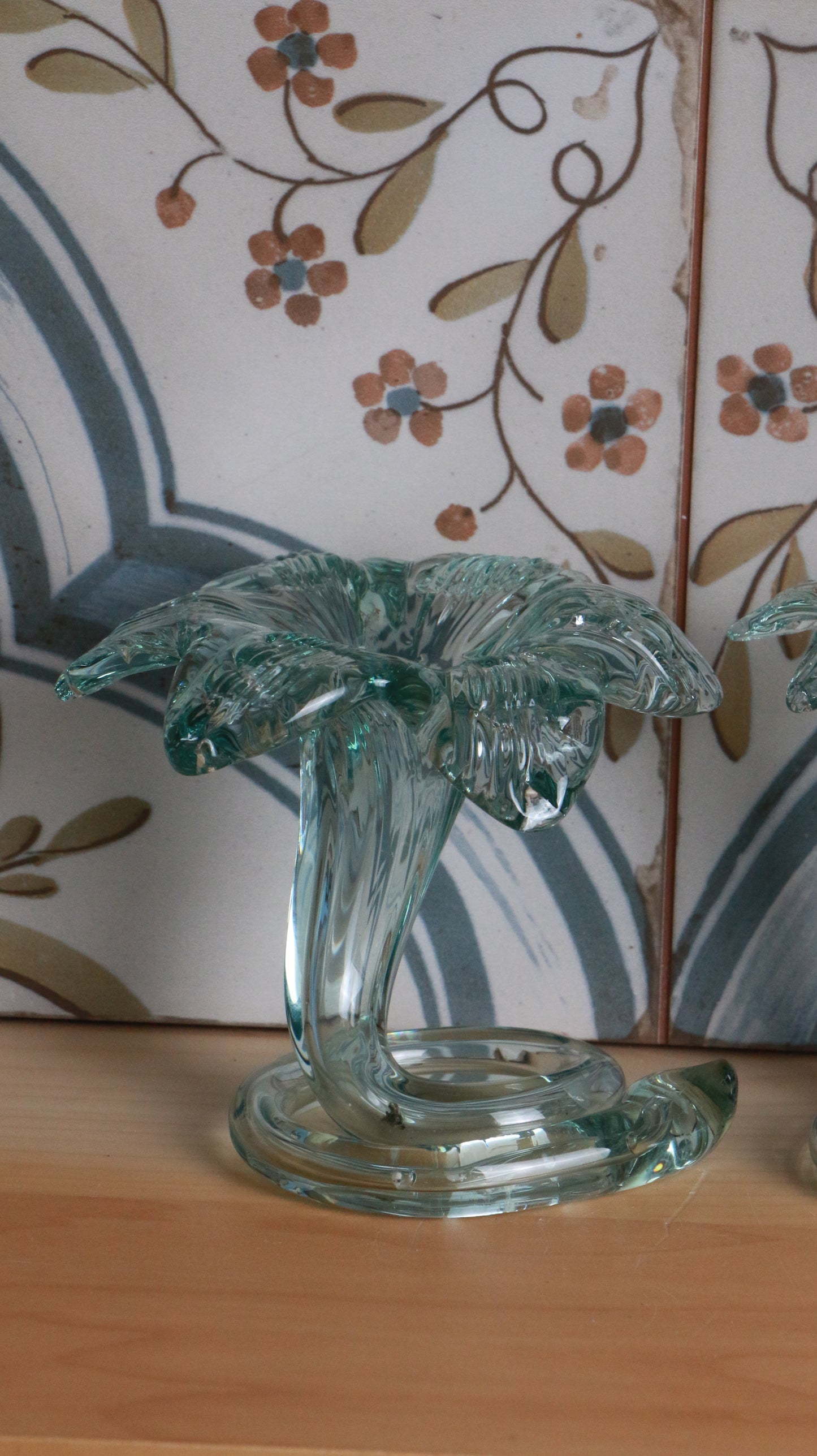 Pair of Vintage Hand-Blown Aqua Glass Calla Lily Vases