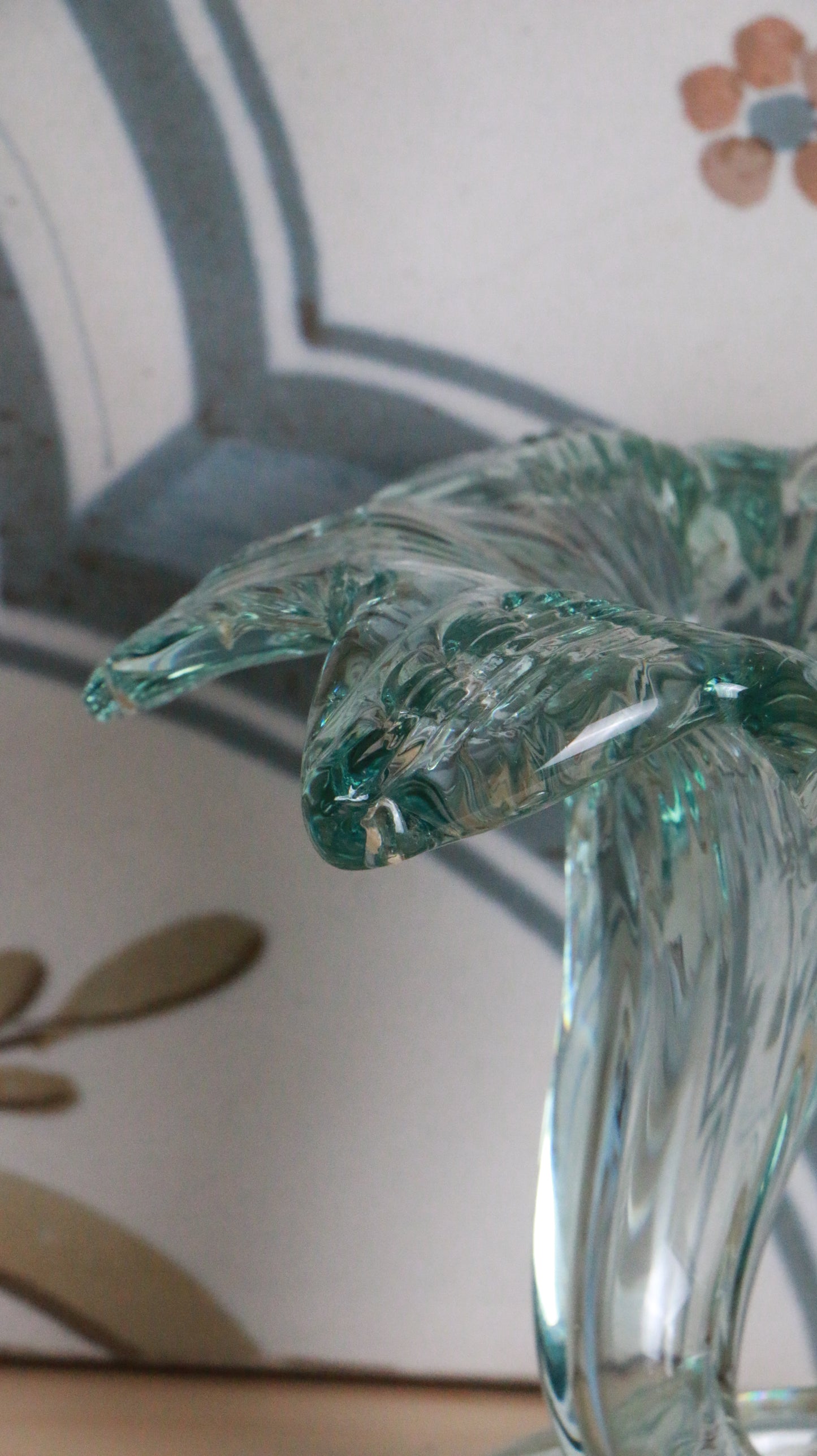 Pair of Vintage Hand-Blown Aqua Glass Calla Lily Vases