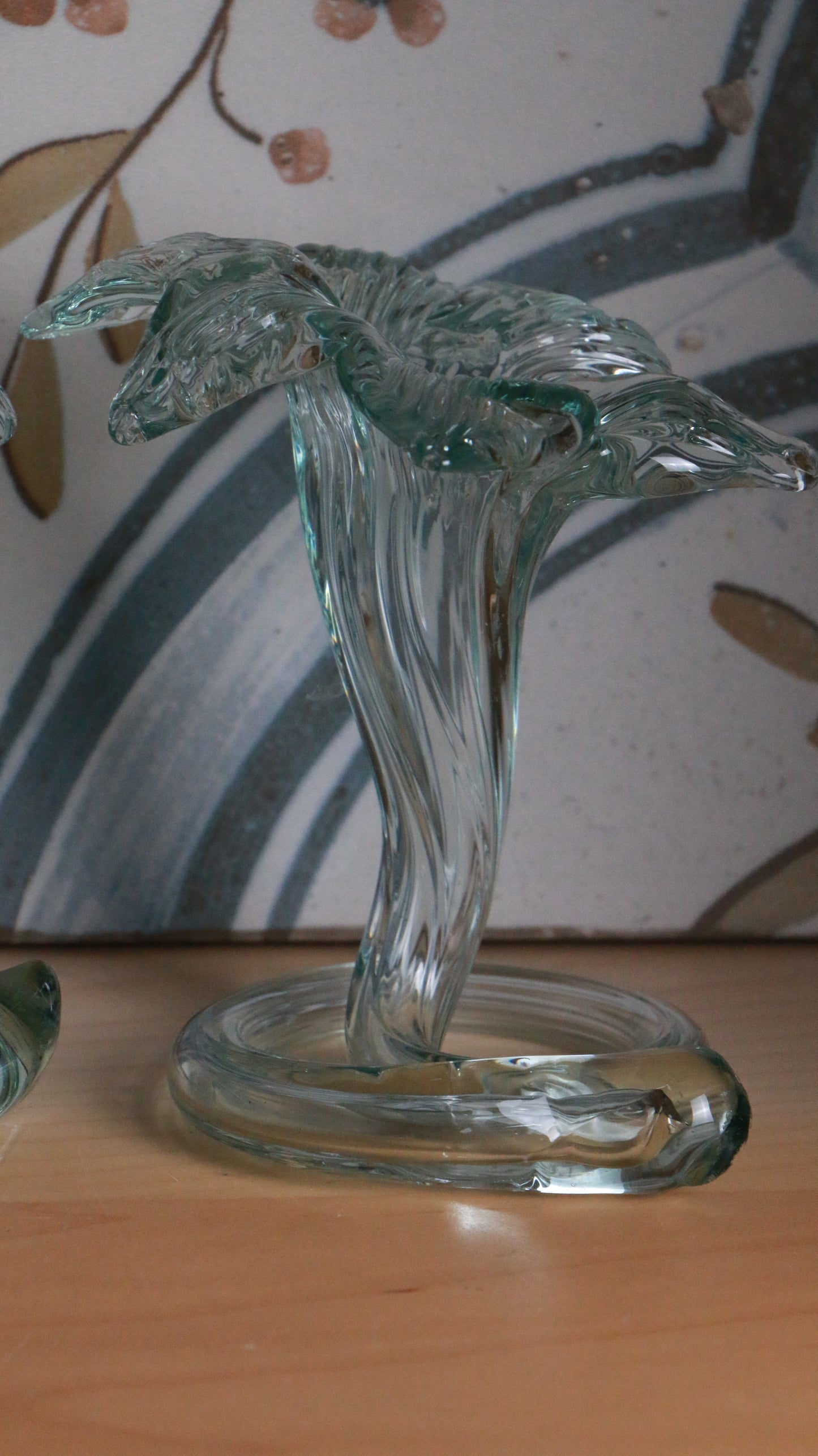 Pair of Vintage Hand-Blown Aqua Glass Calla Lily Vases