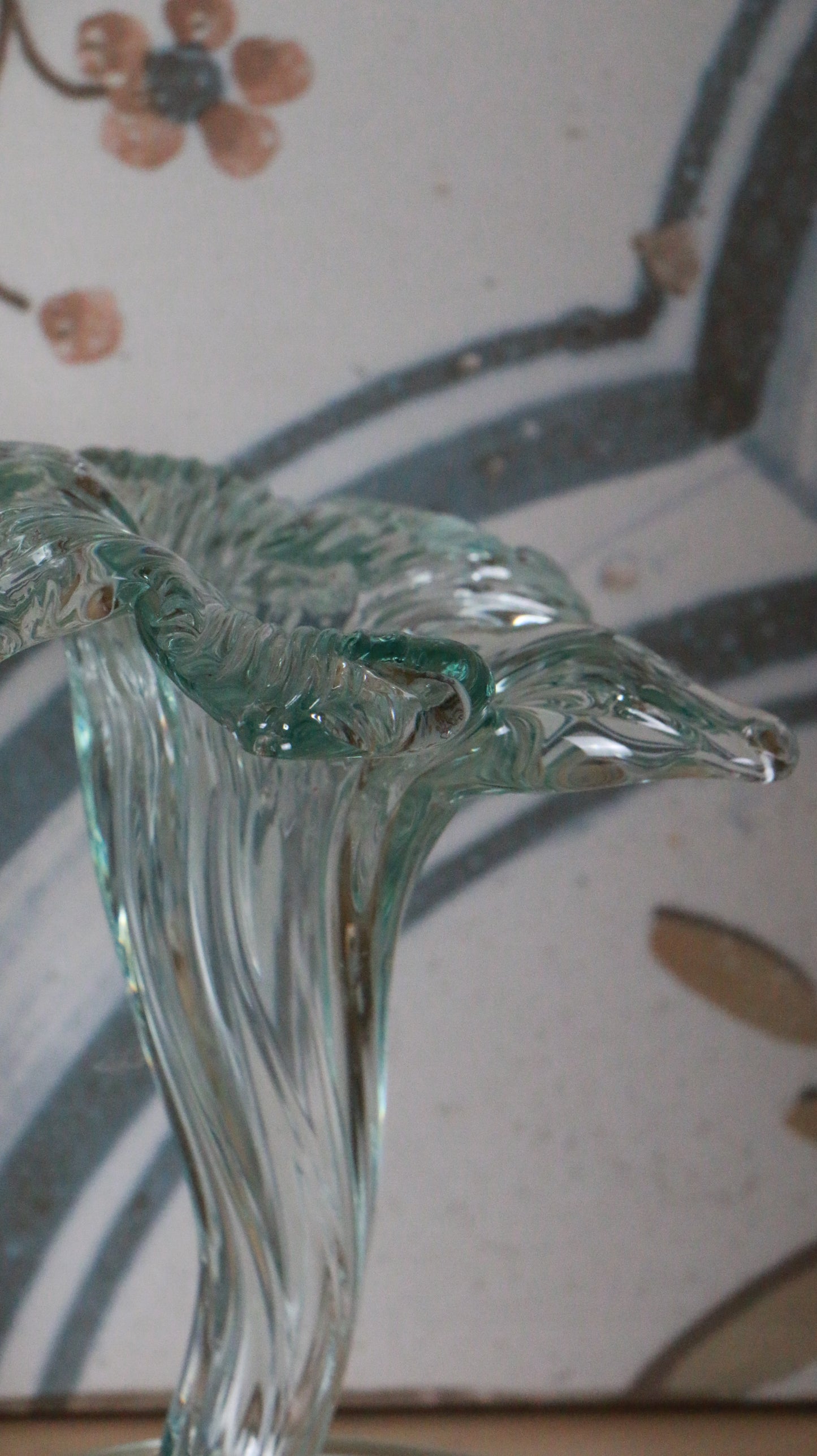 Pair of Vintage Hand-Blown Aqua Glass Calla Lily Vases
