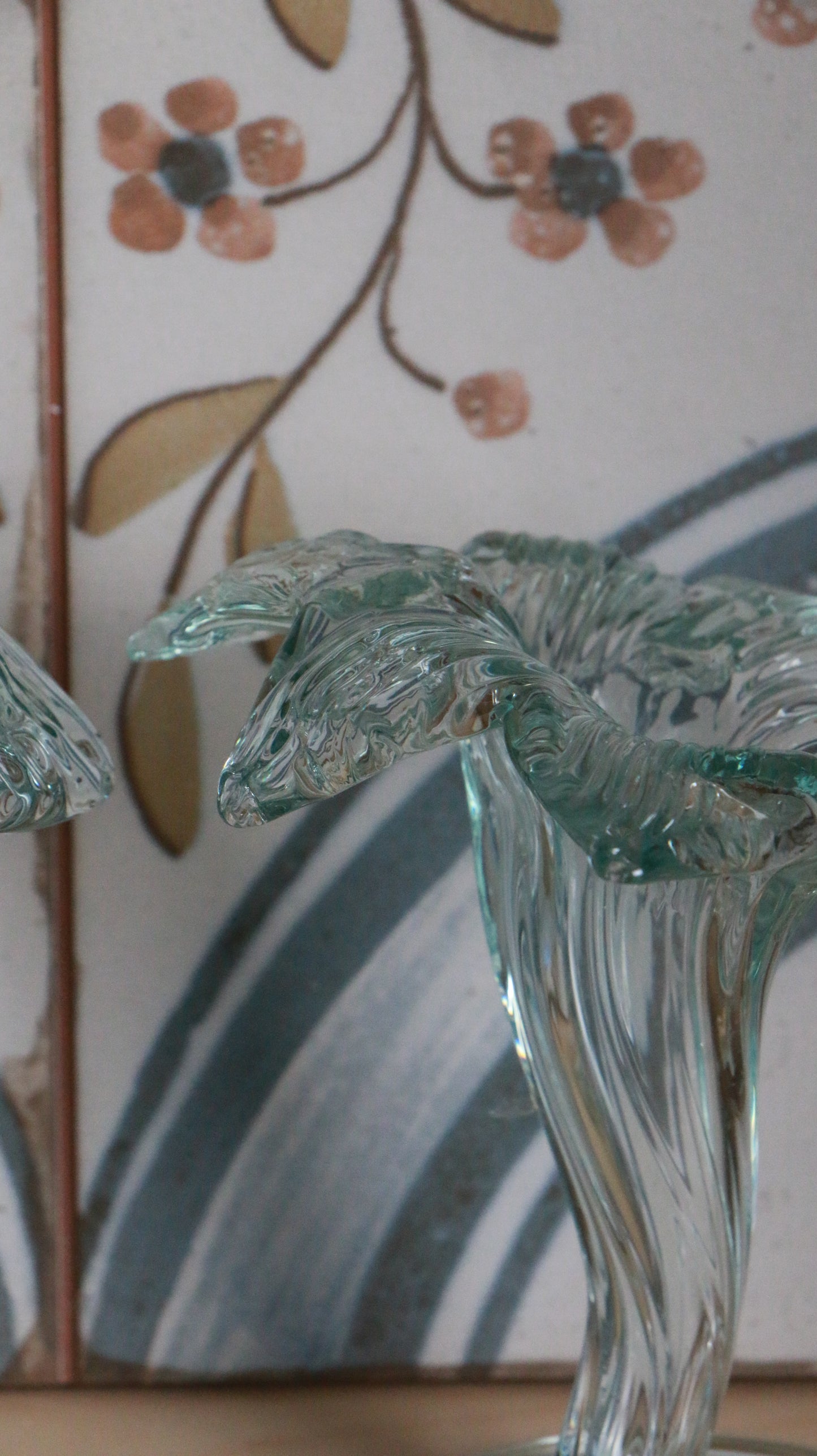 Pair of Vintage Hand-Blown Aqua Glass Calla Lily Vases