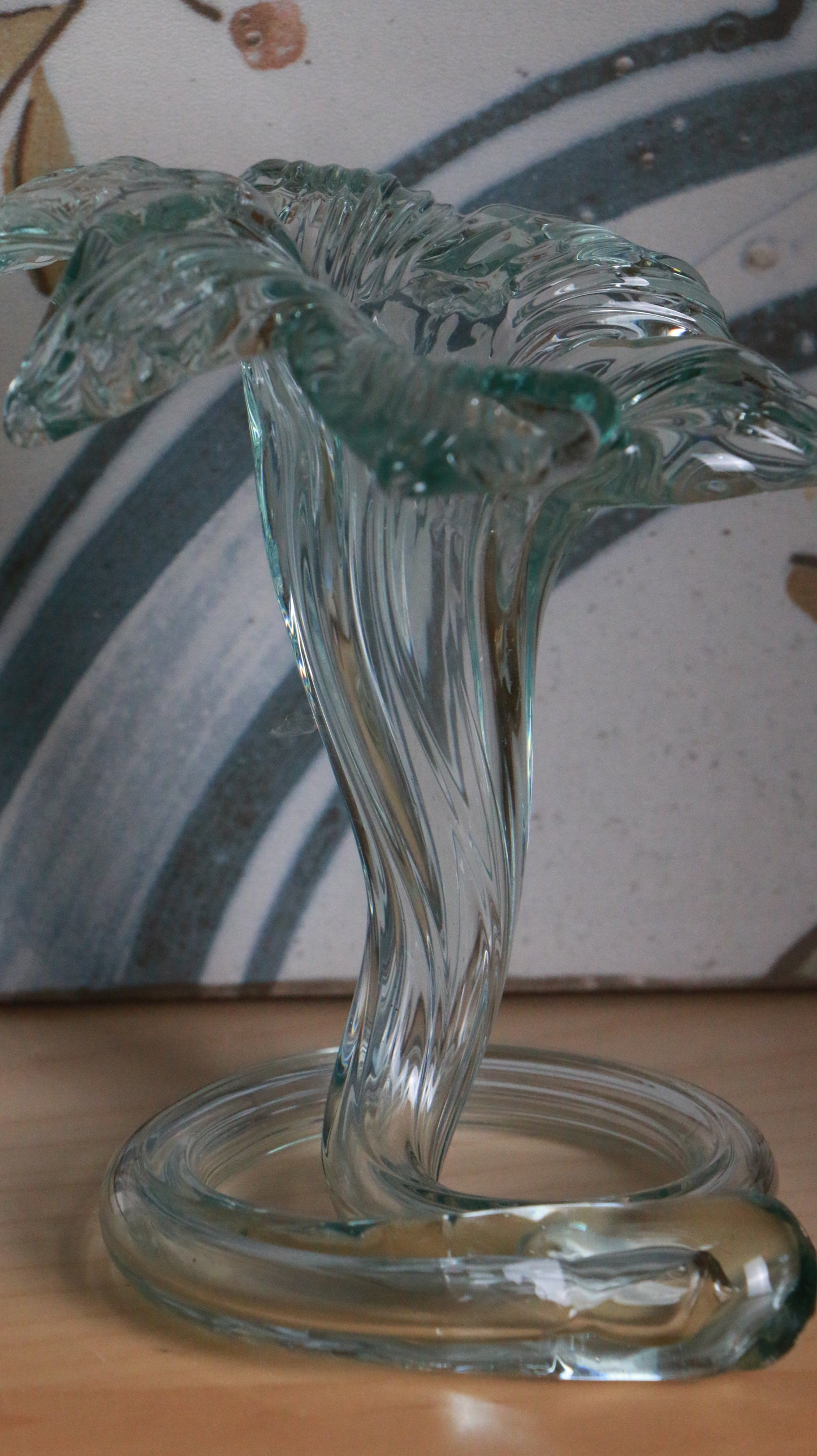 Pair of Vintage Hand-Blown Aqua Glass Calla Lily Vases