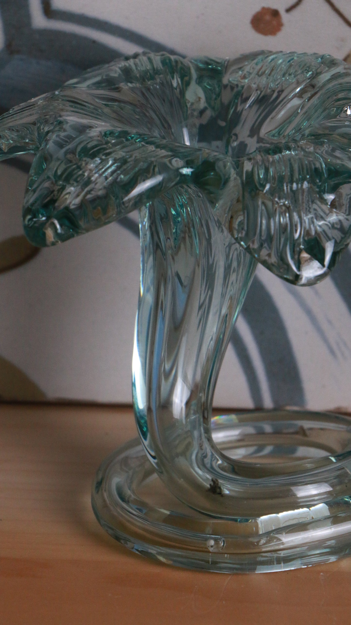 Pair of Vintage Hand-Blown Aqua Glass Calla Lily Vases