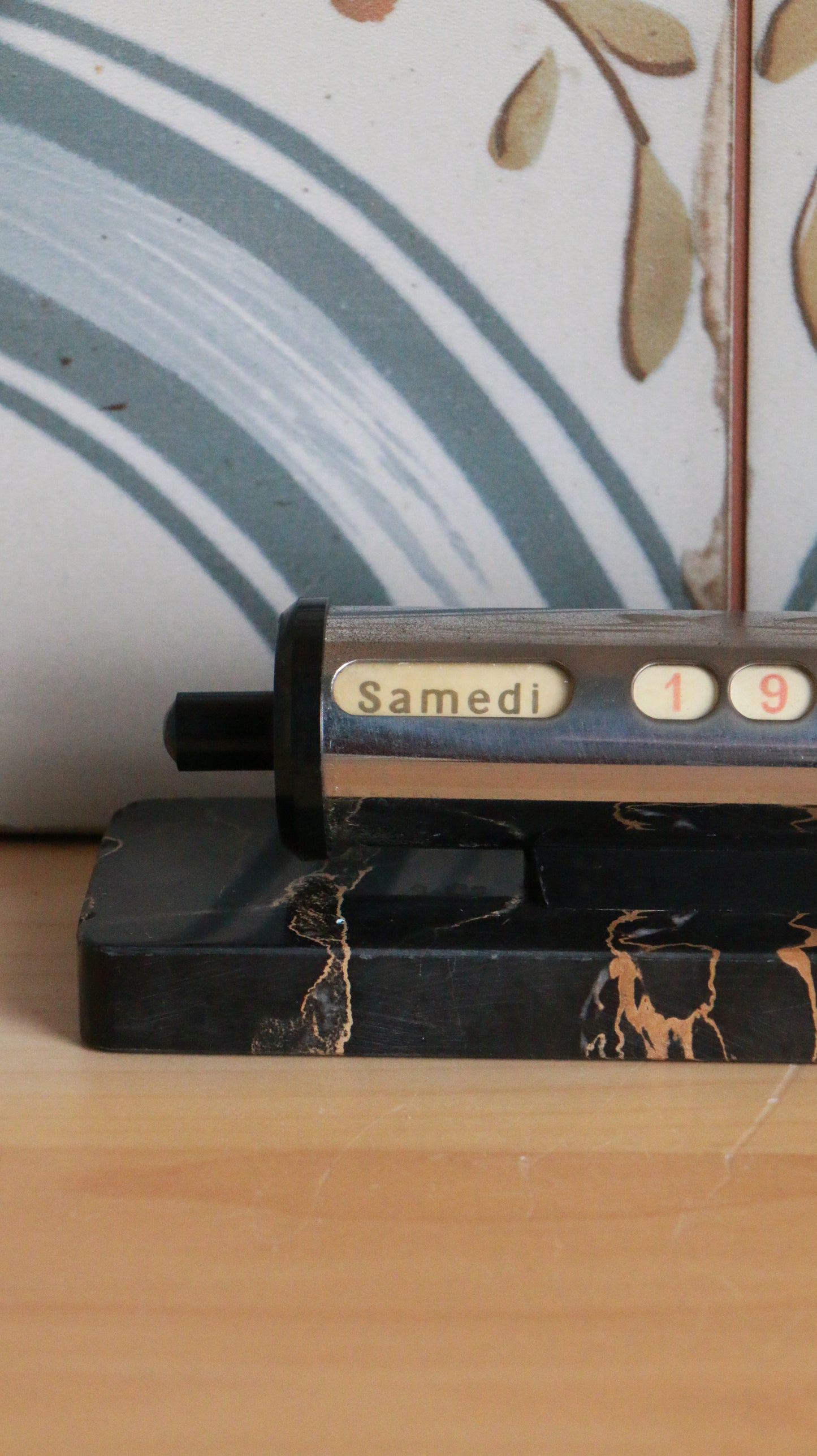 Vintage French Perpetual Desk Calendar with Marbled Base