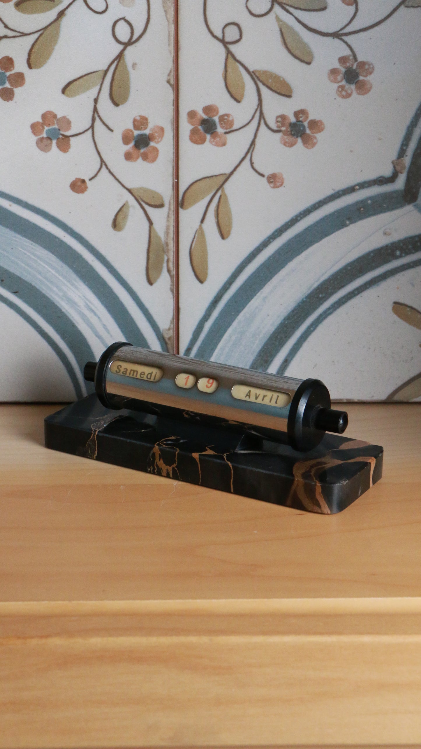 Vintage French Perpetual Desk Calendar with Marbled Base