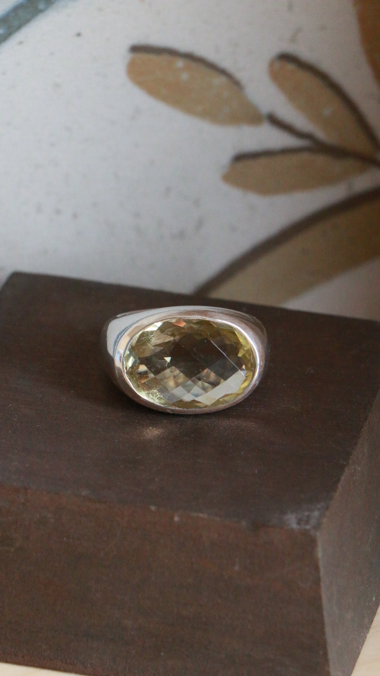 Vintage Sterling Silver Ring with Oval Citrine Faceted Stone