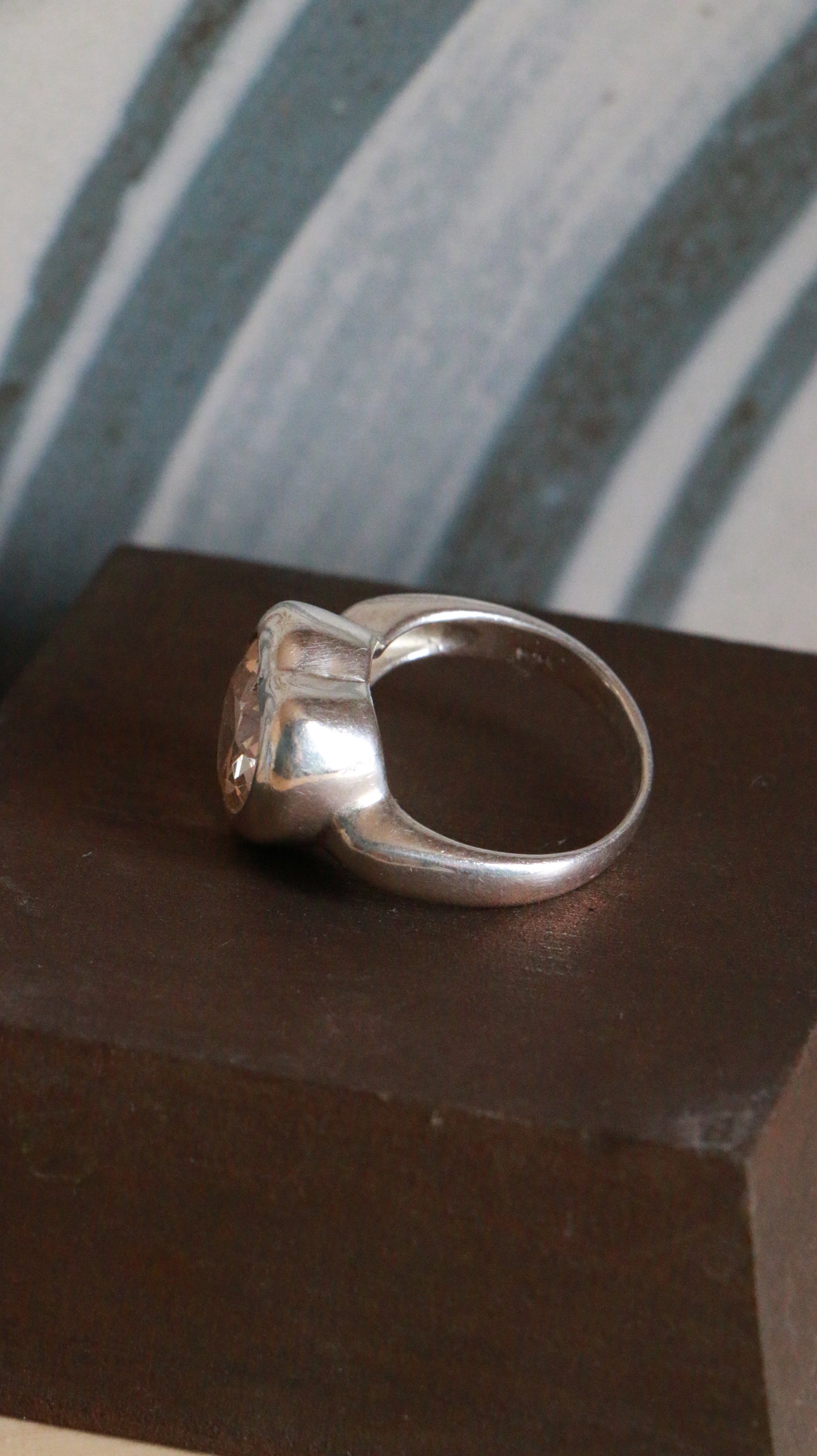 Vintage Sterling Silver Ring with Rosy Heart-Cut Clear Stone