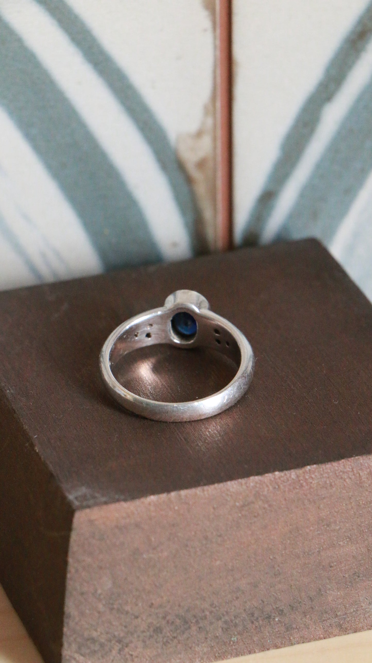 Vintage Sterling Silver Ring with Blue Sapphire & CZ Diamonds