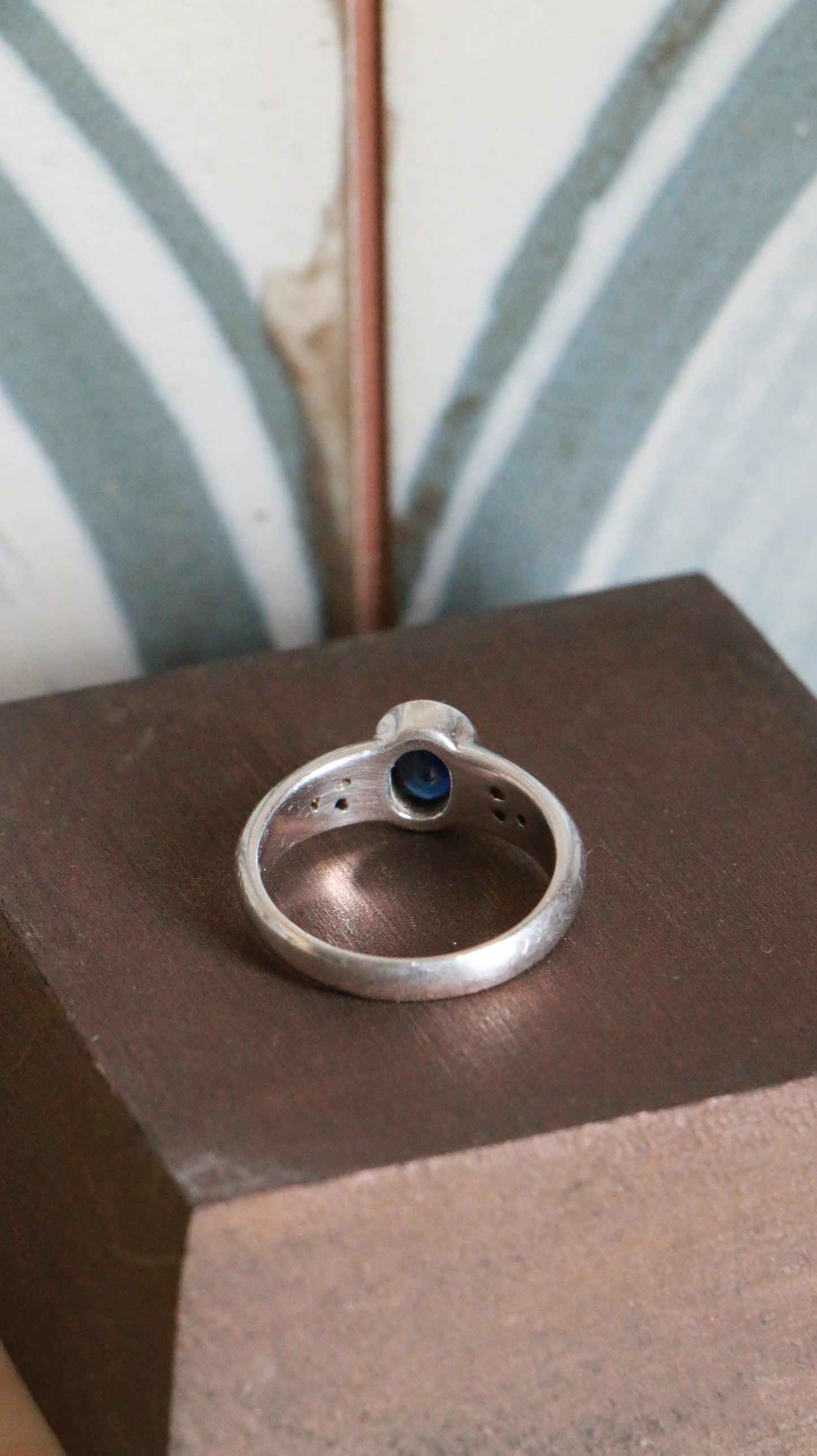 Vintage Sterling Silver Ring with Blue Sapphire & CZ Diamonds