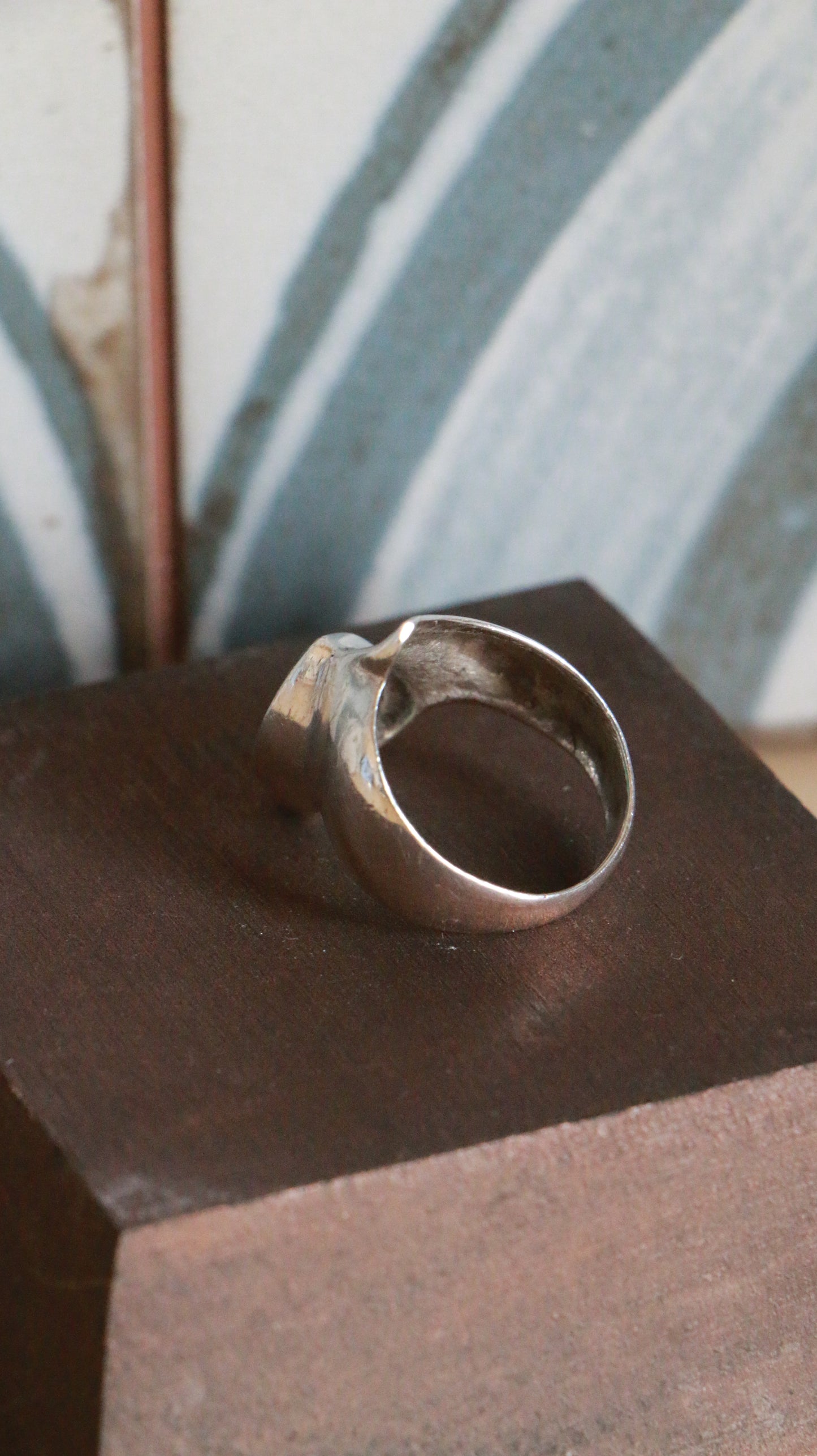 Vintage Sterling Silver Modernist Ring with Green Onyx Inlay