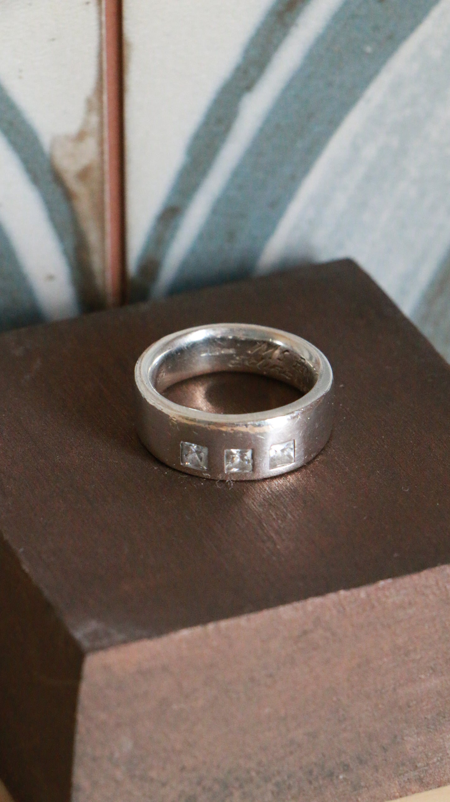 Vintage Sterling Silver Band with Three Square-Cut CZ Stones