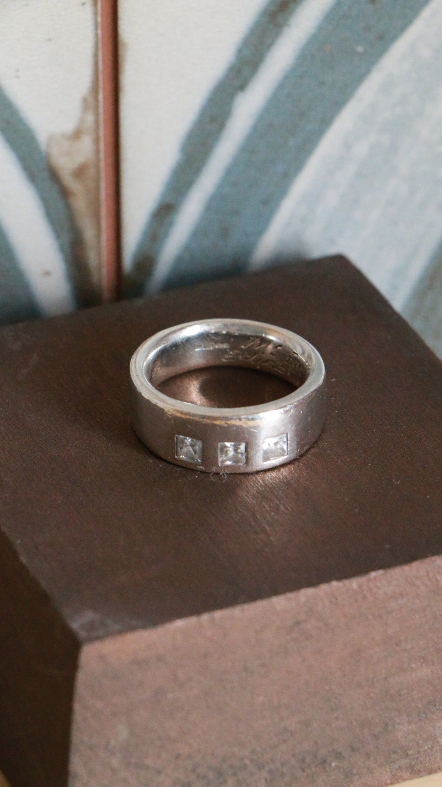 Vintage Sterling Silver Band with Three Square-Cut CZ Stones