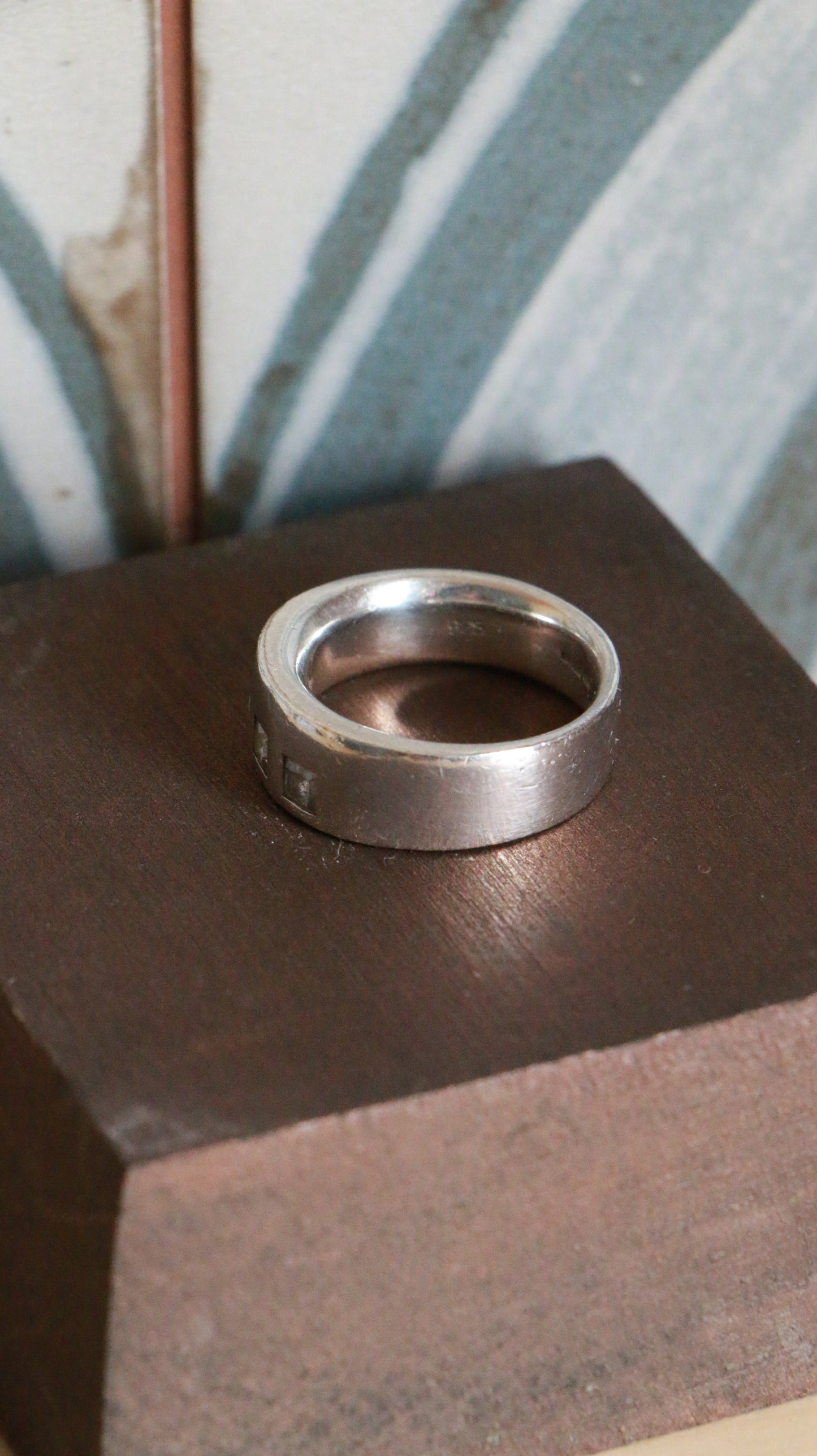 Vintage Sterling Silver Band with Three Square-Cut CZ Stones