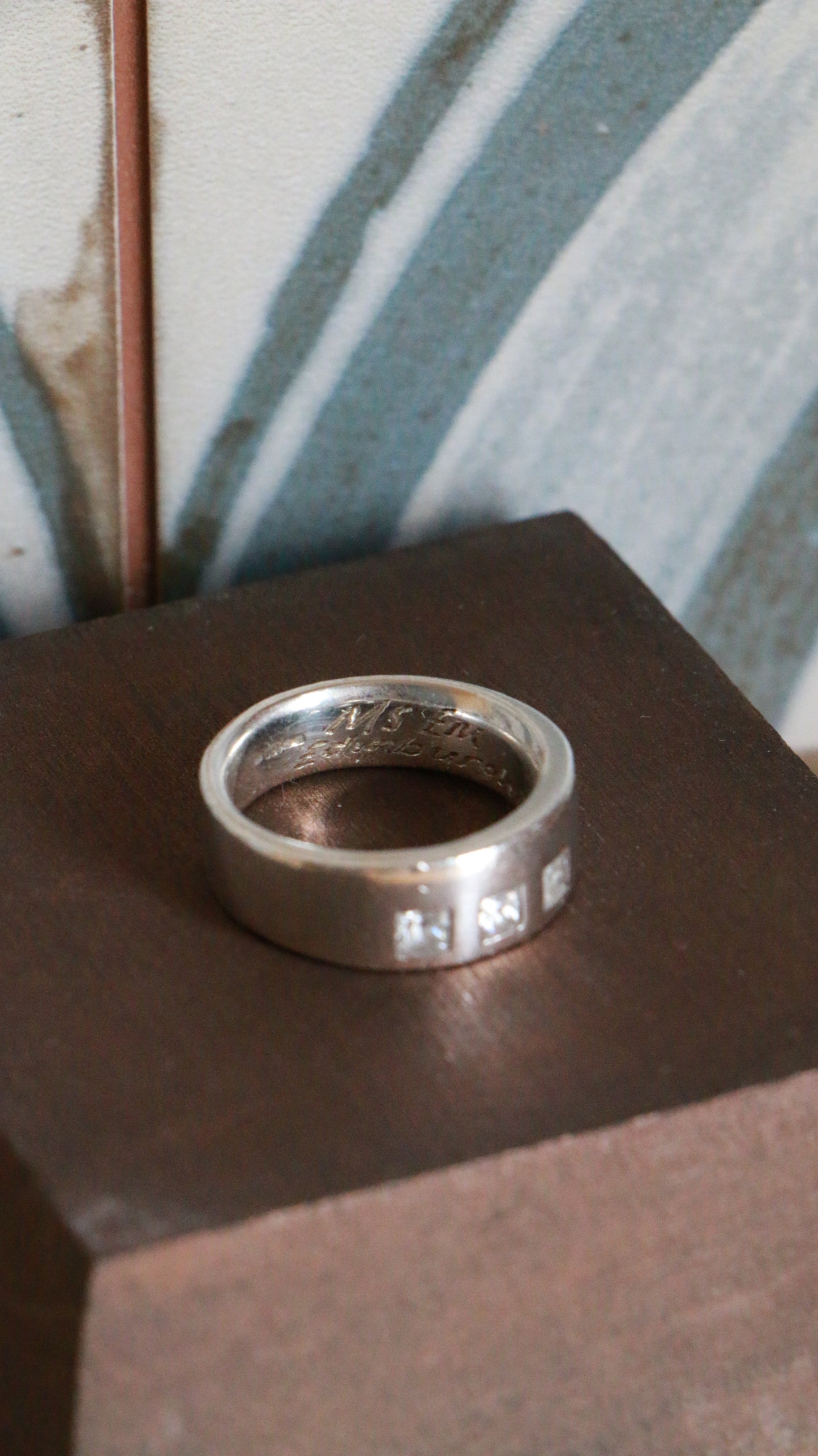 Vintage Sterling Silver Band with Three Square-Cut CZ Stones