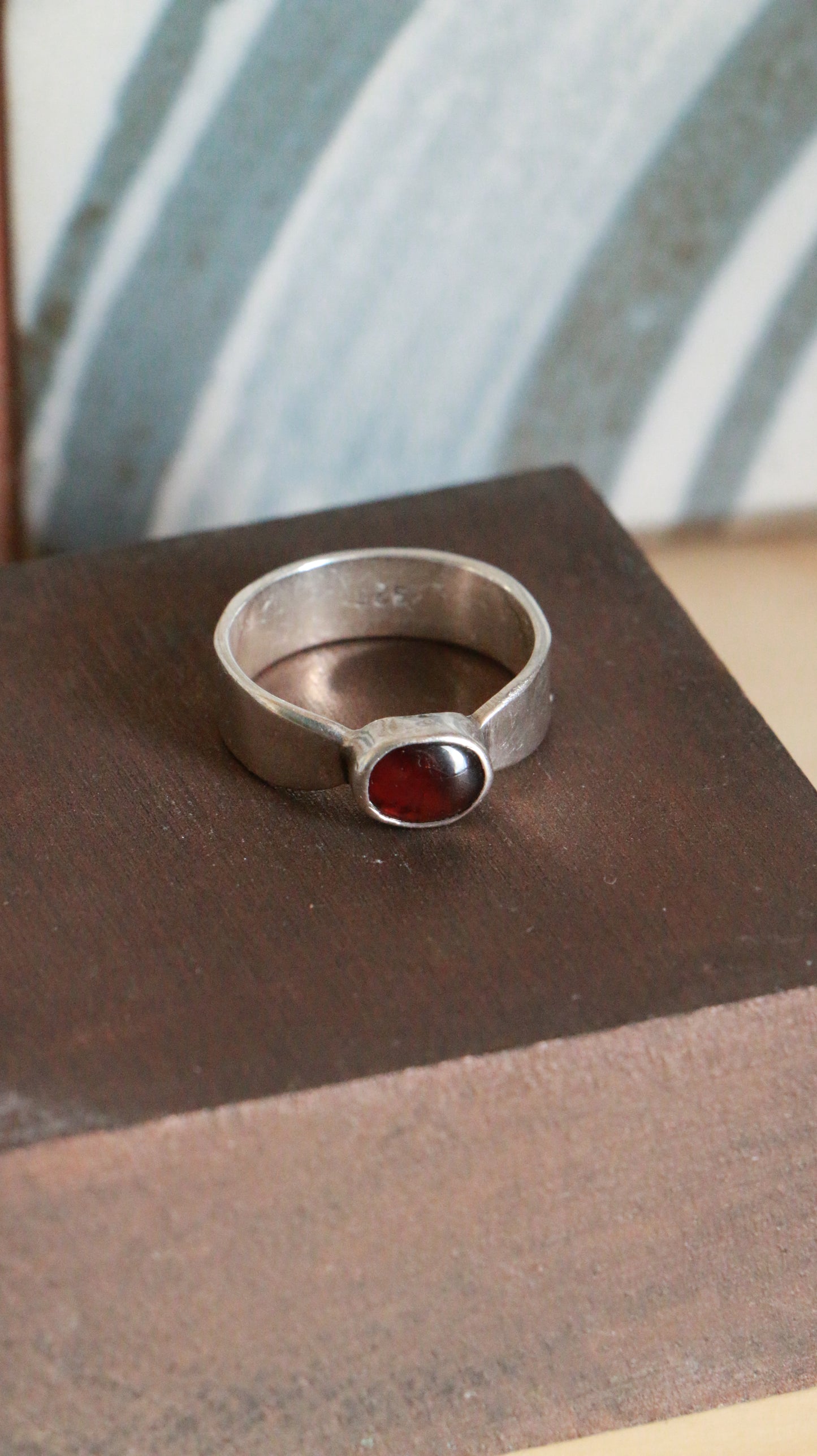 Vintage Sterling Silver Garnet Cabochon Ring