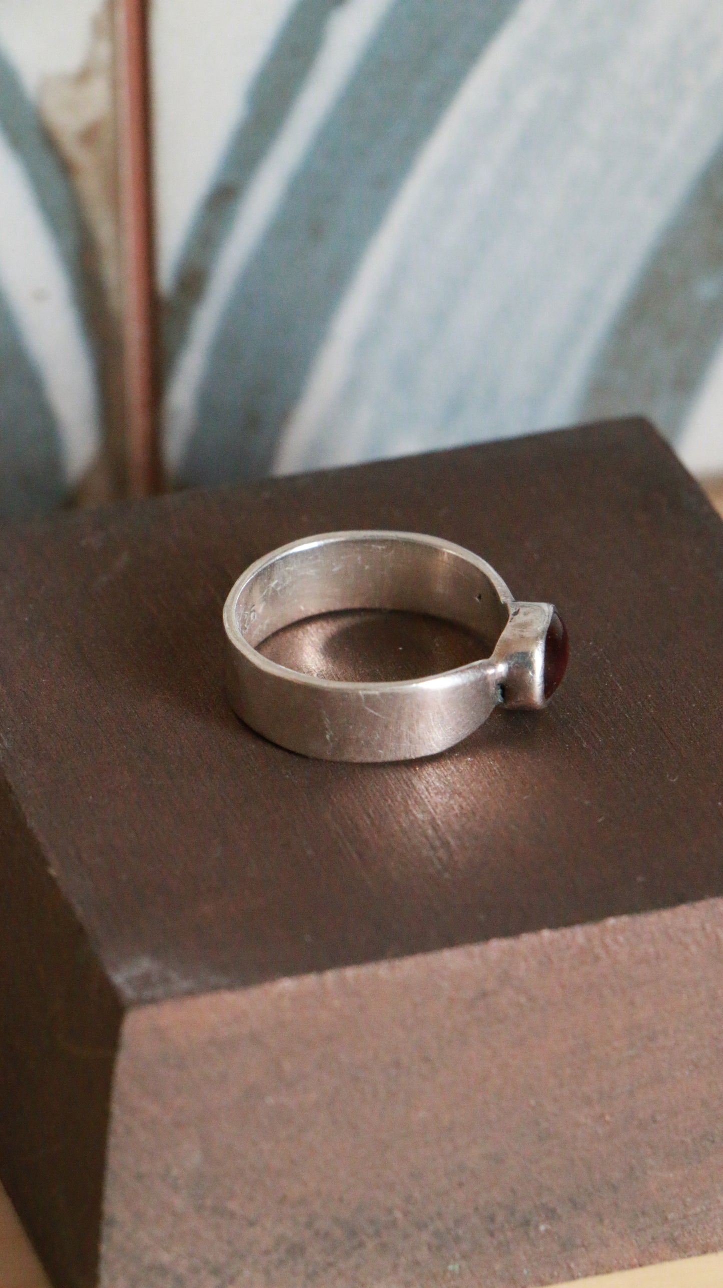 Vintage Sterling Silver Garnet Cabochon Ring