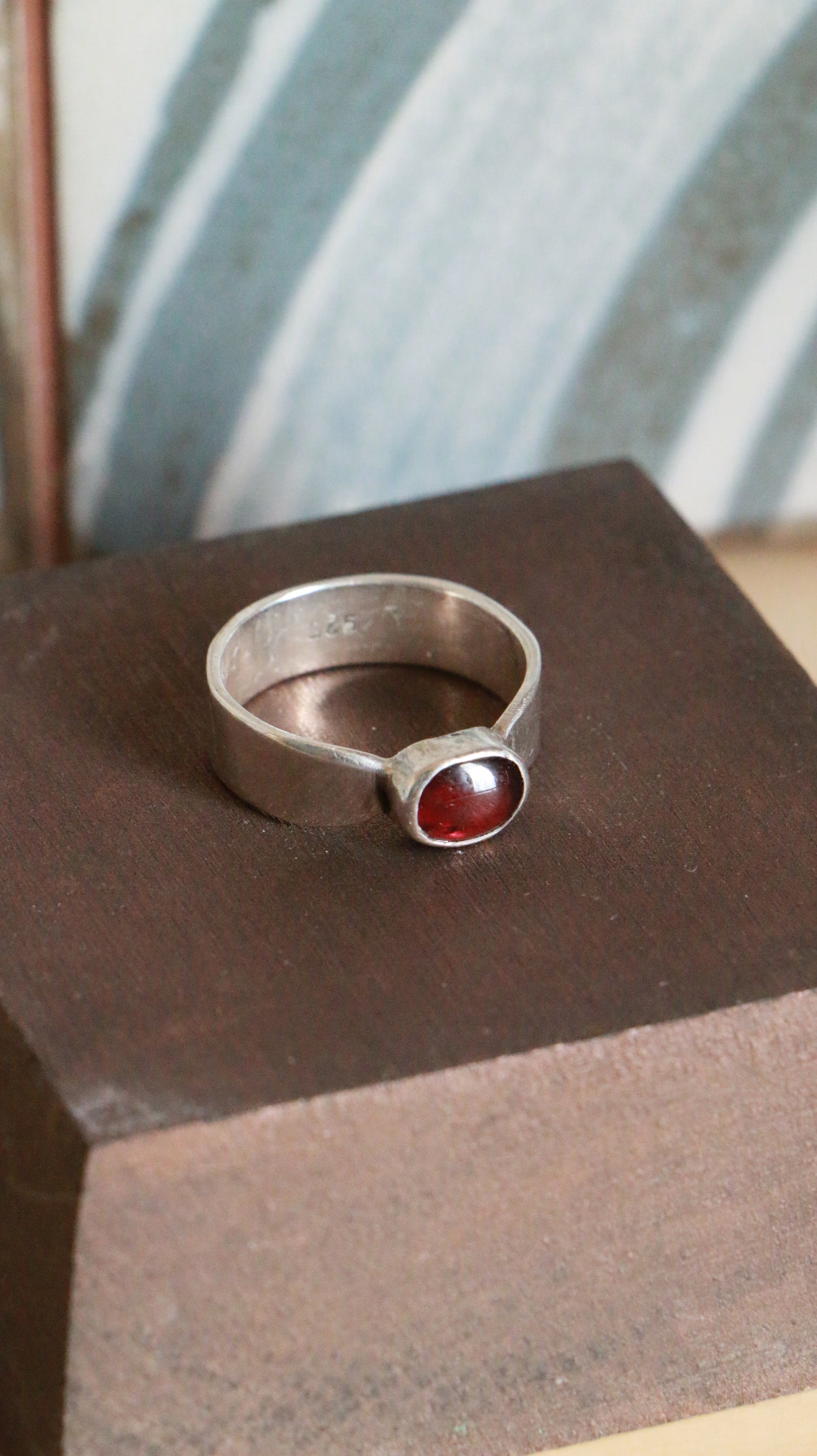Vintage Sterling Silver Garnet Cabochon Ring