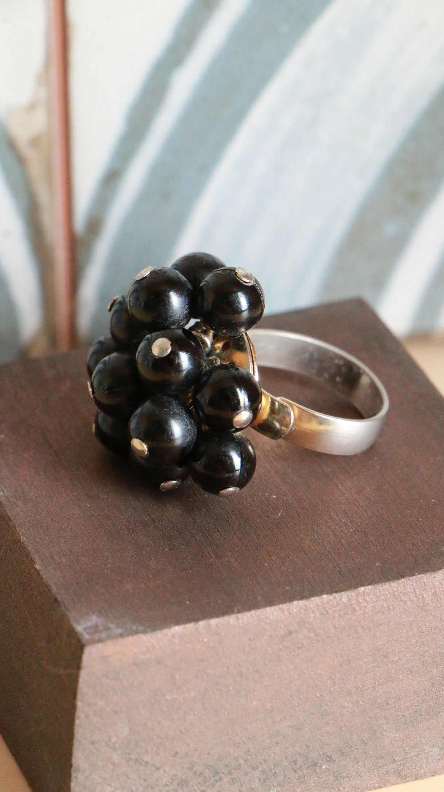 Vintage Black Beaded Cocktail Costume Ring