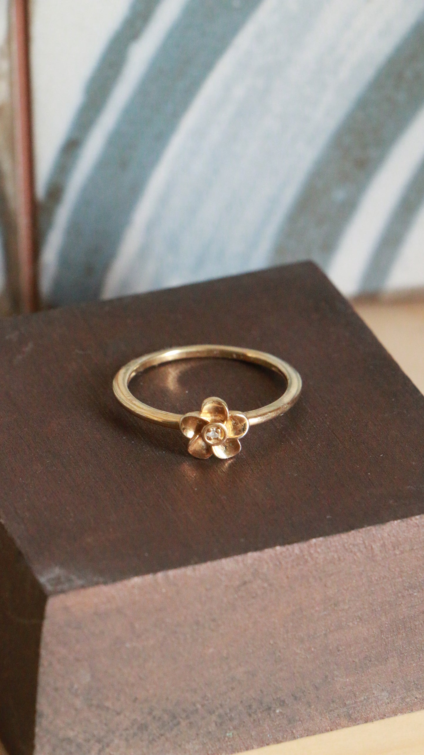 Modern Gold-Plated Sterling Silver Flower Diamond Ring