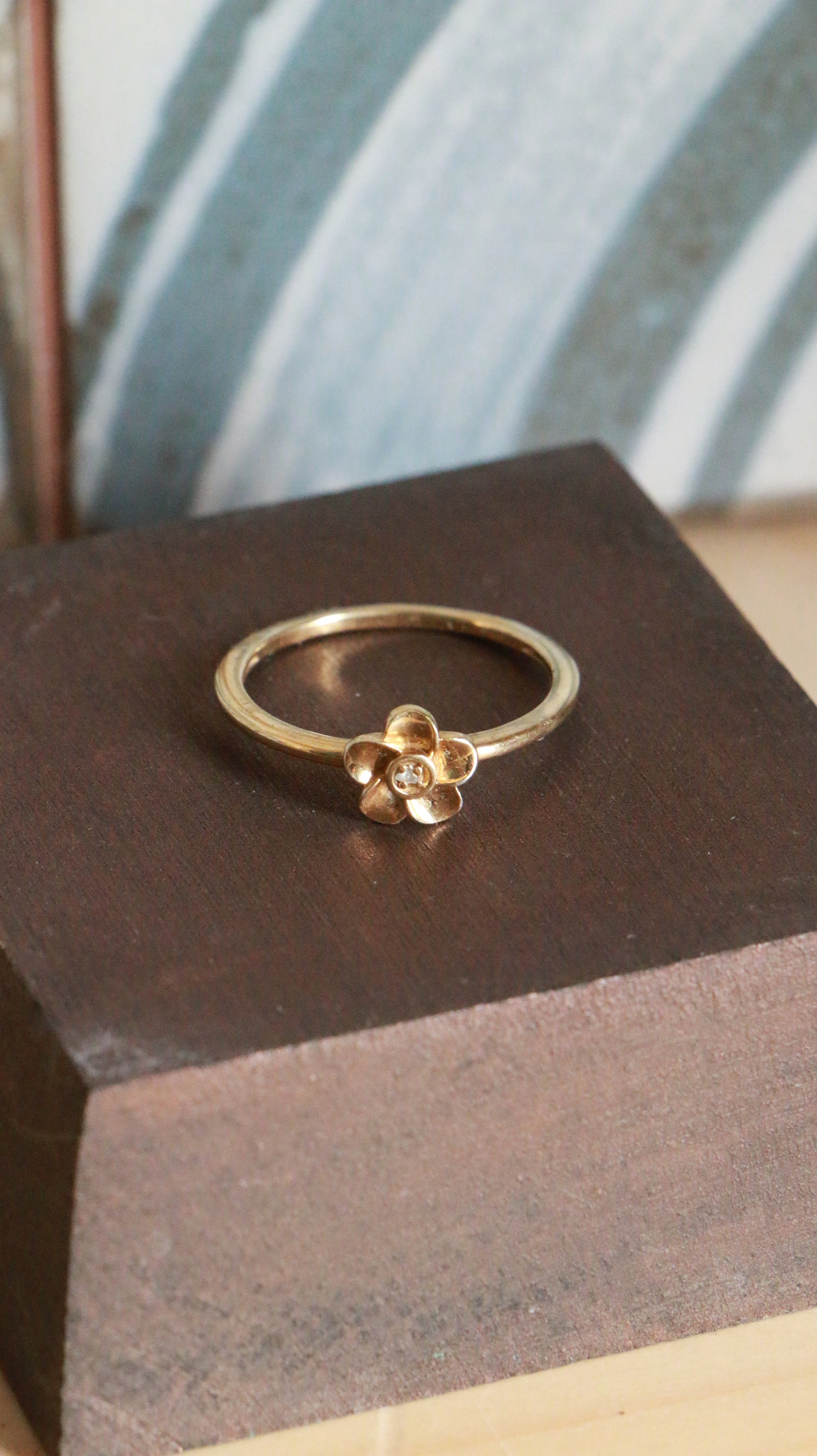 Modern Gold-Plated Sterling Silver Flower Diamond Ring