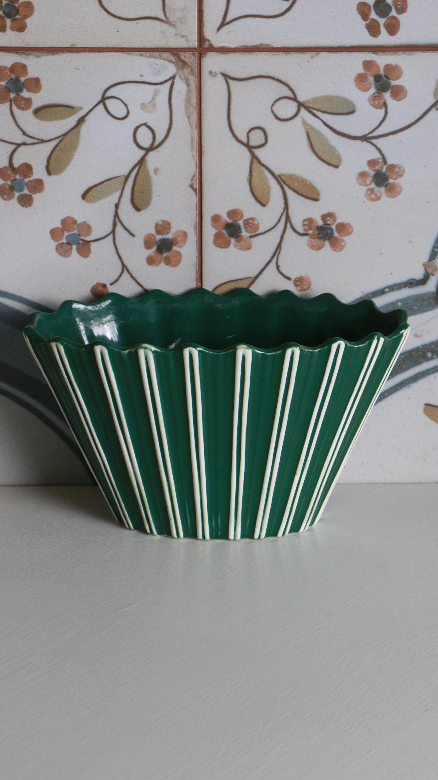 Vintage MCM SylvaC Raphique Green Fluted Planter