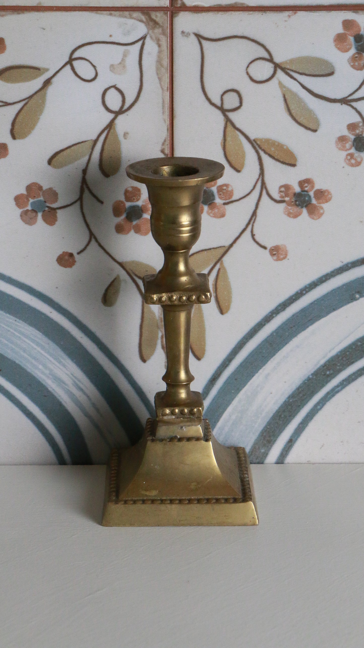Vintage Brass Beaded Edge Candlestick
