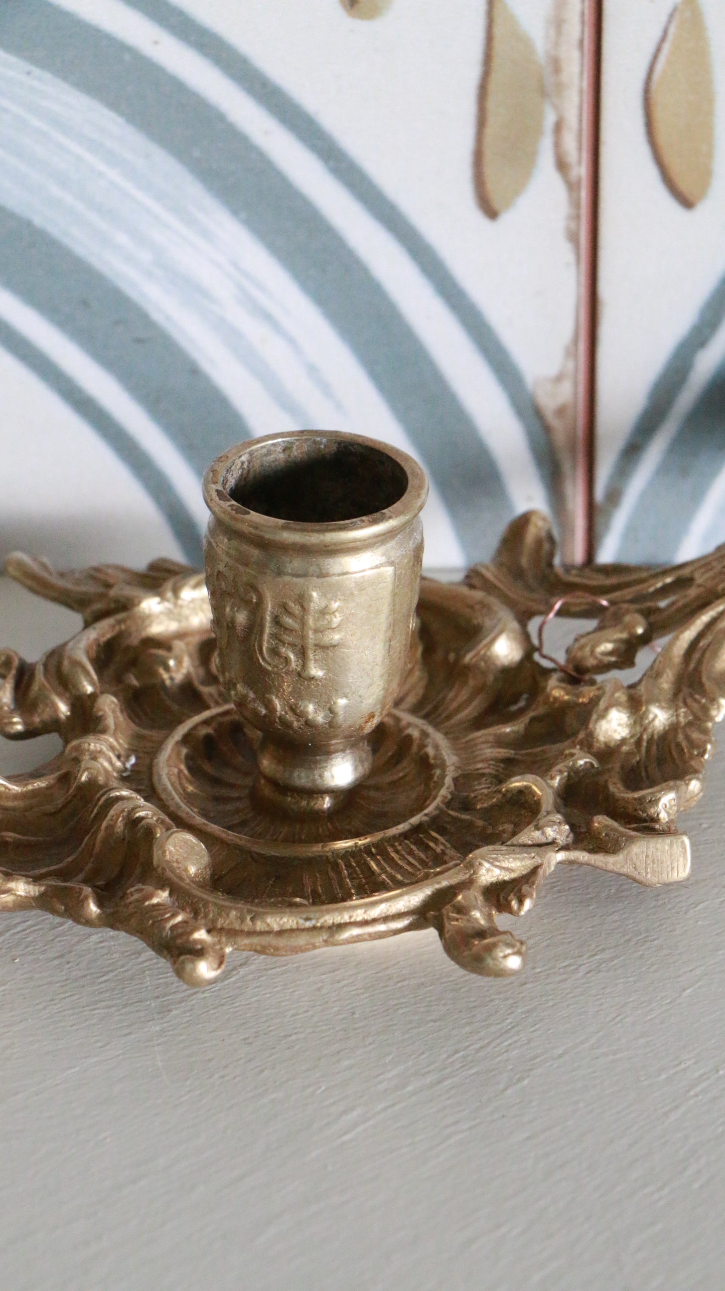 MARRAKESH EDIT - Vintage Baroque-Style Brass Candle Holder with Dragon Motif