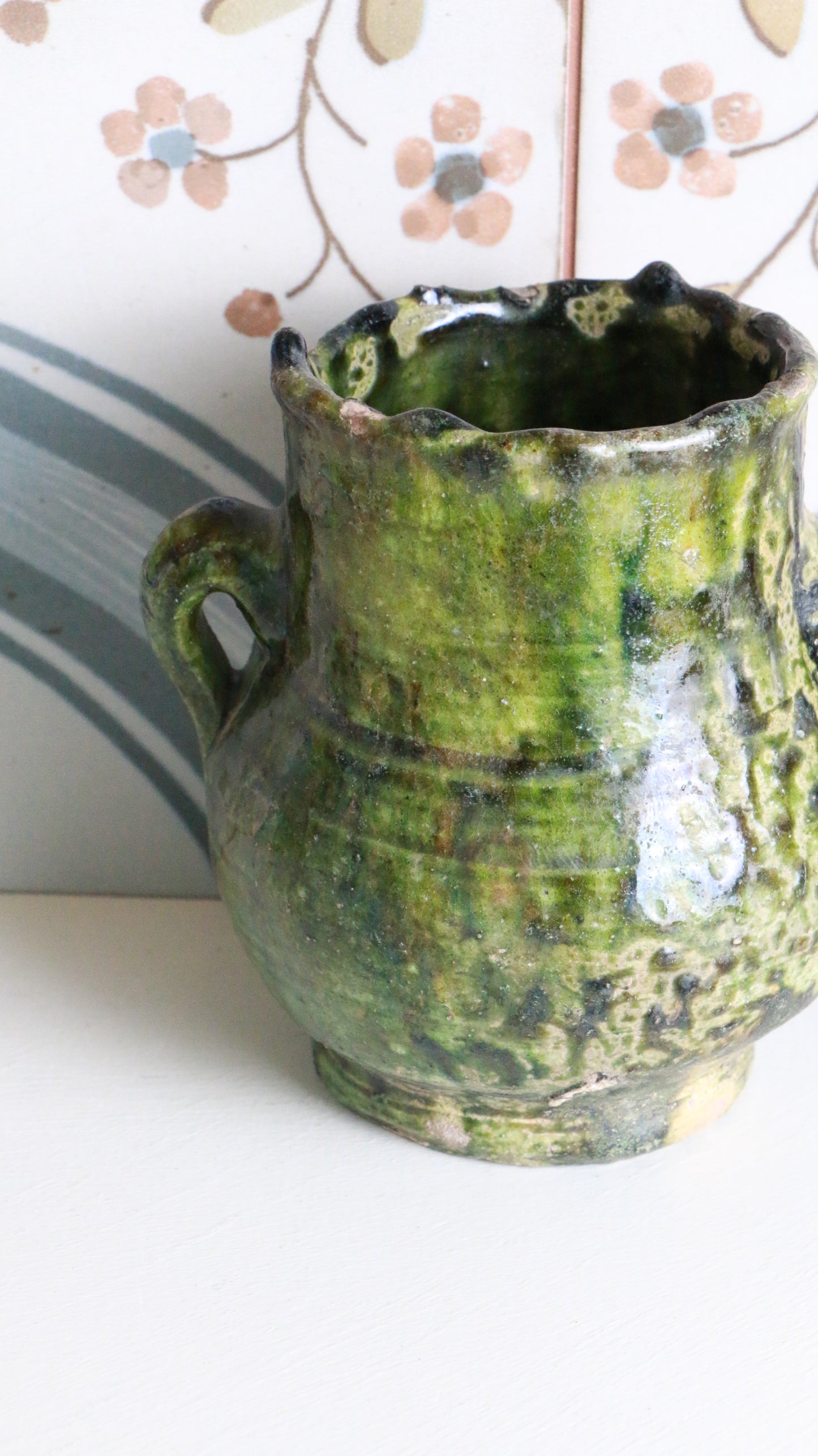 MARRAKESH EDIT - Antique Tamegroute Green Pot with Twin Handles