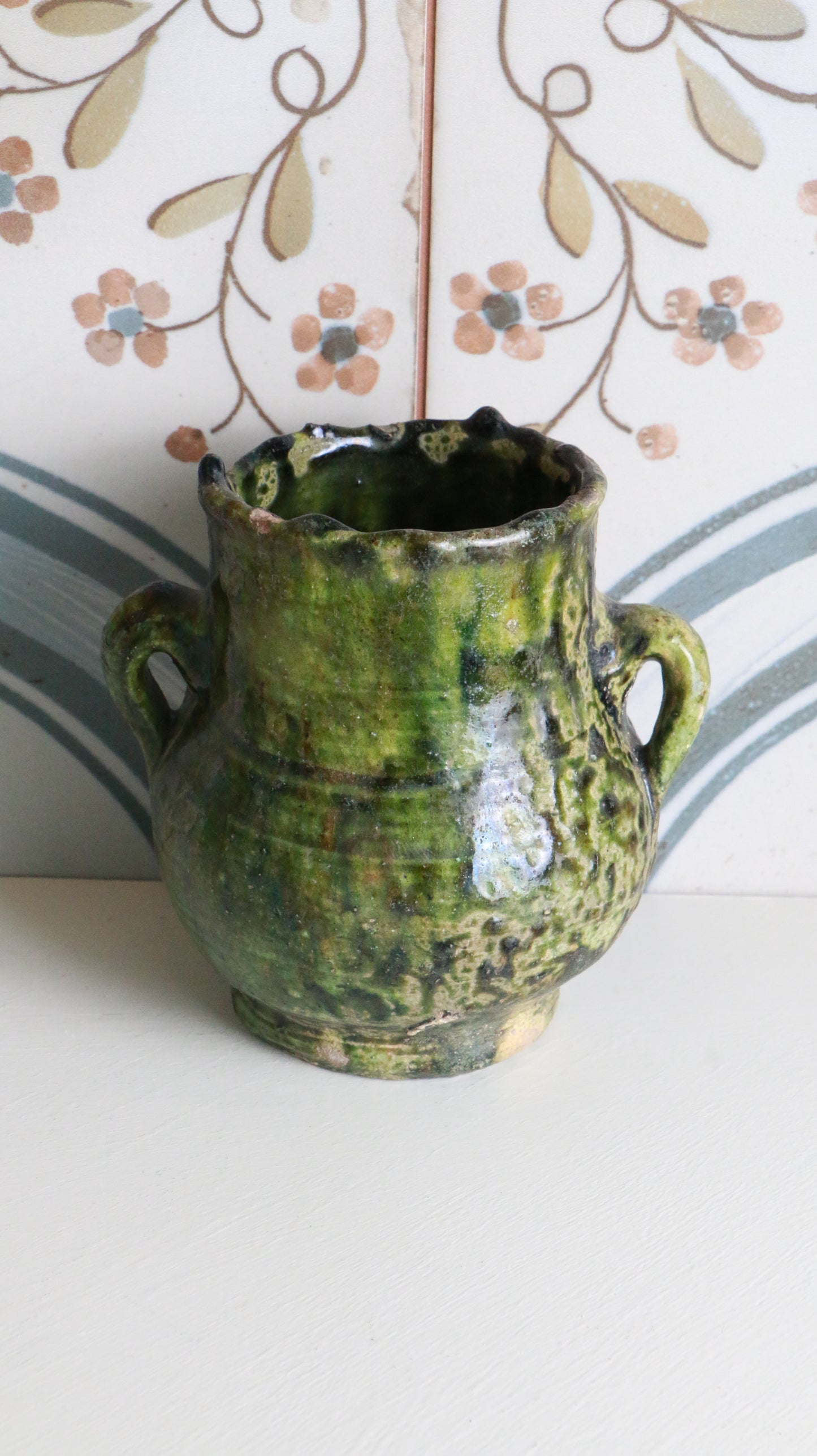 MARRAKESH EDIT - Antique Tamegroute Green Pot with Twin Handles