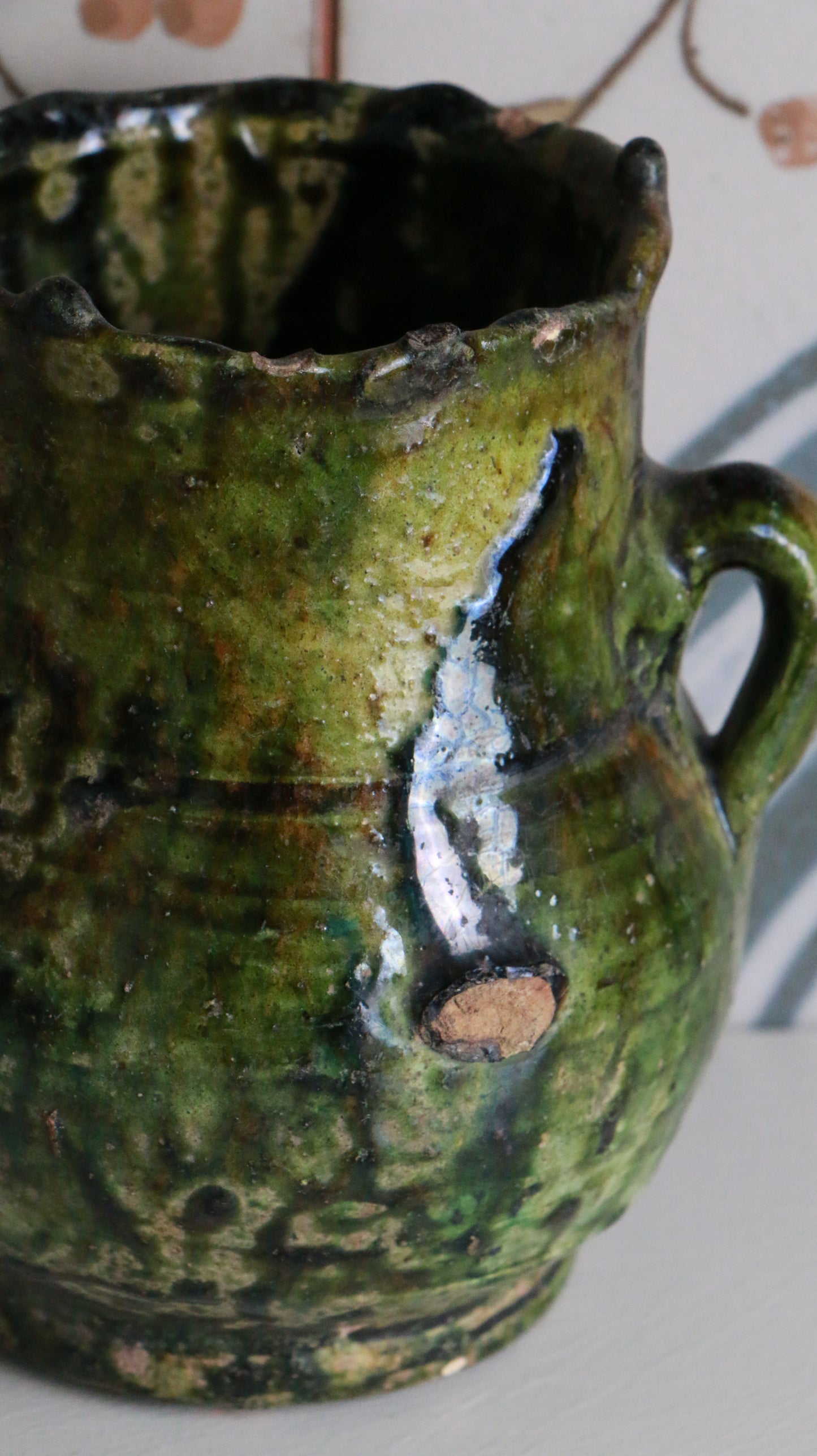 MARRAKESH EDIT - Antique Tamegroute Green Pot with Twin Handles